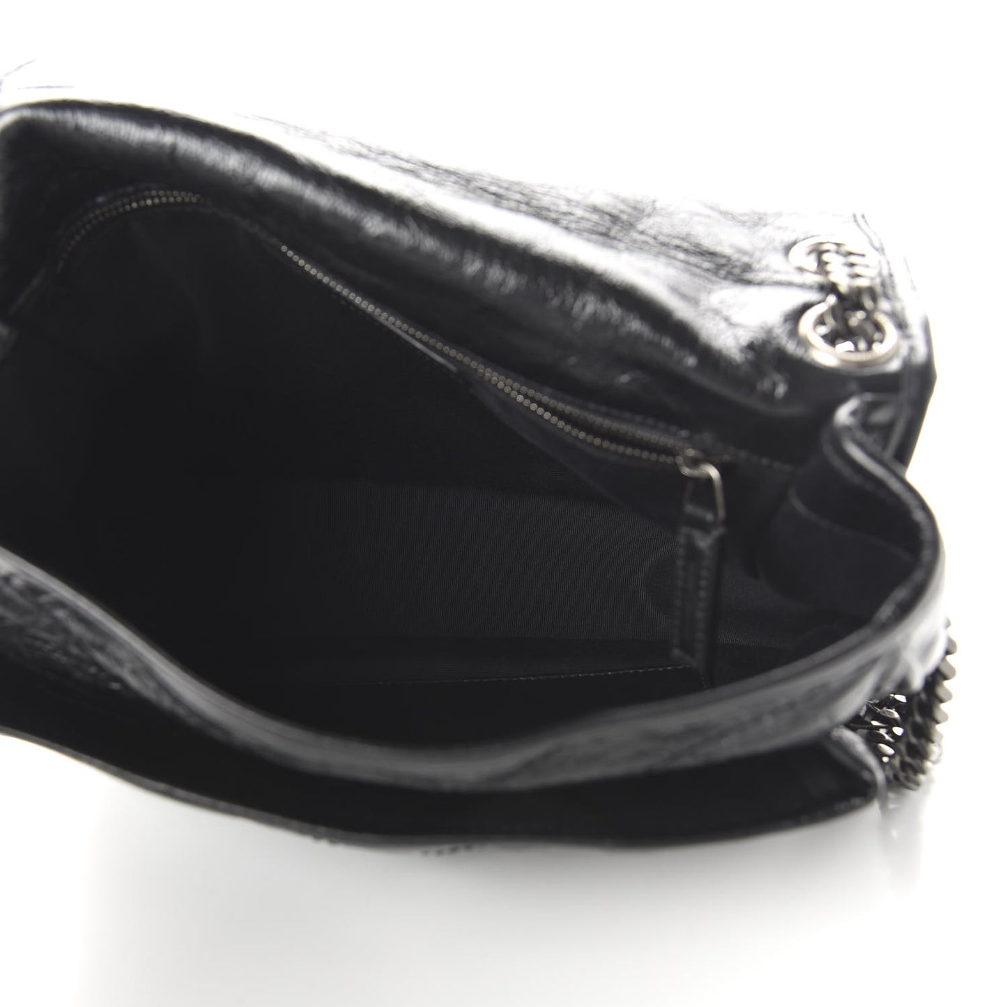 Crinkled Calfskin Matelasse Monogram Medium Niki Chain Satchel Black