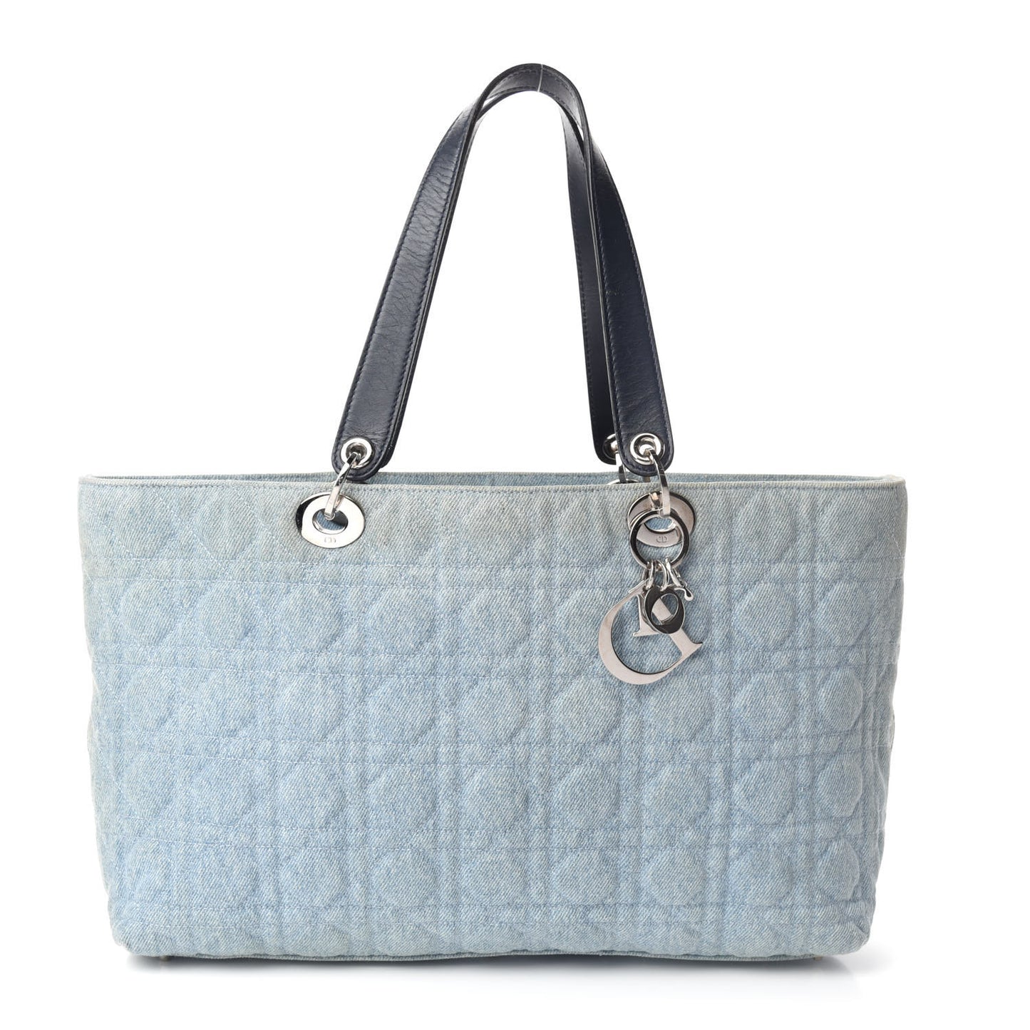 Denim Cannage Lady Dior Shopper Tote Light Blue