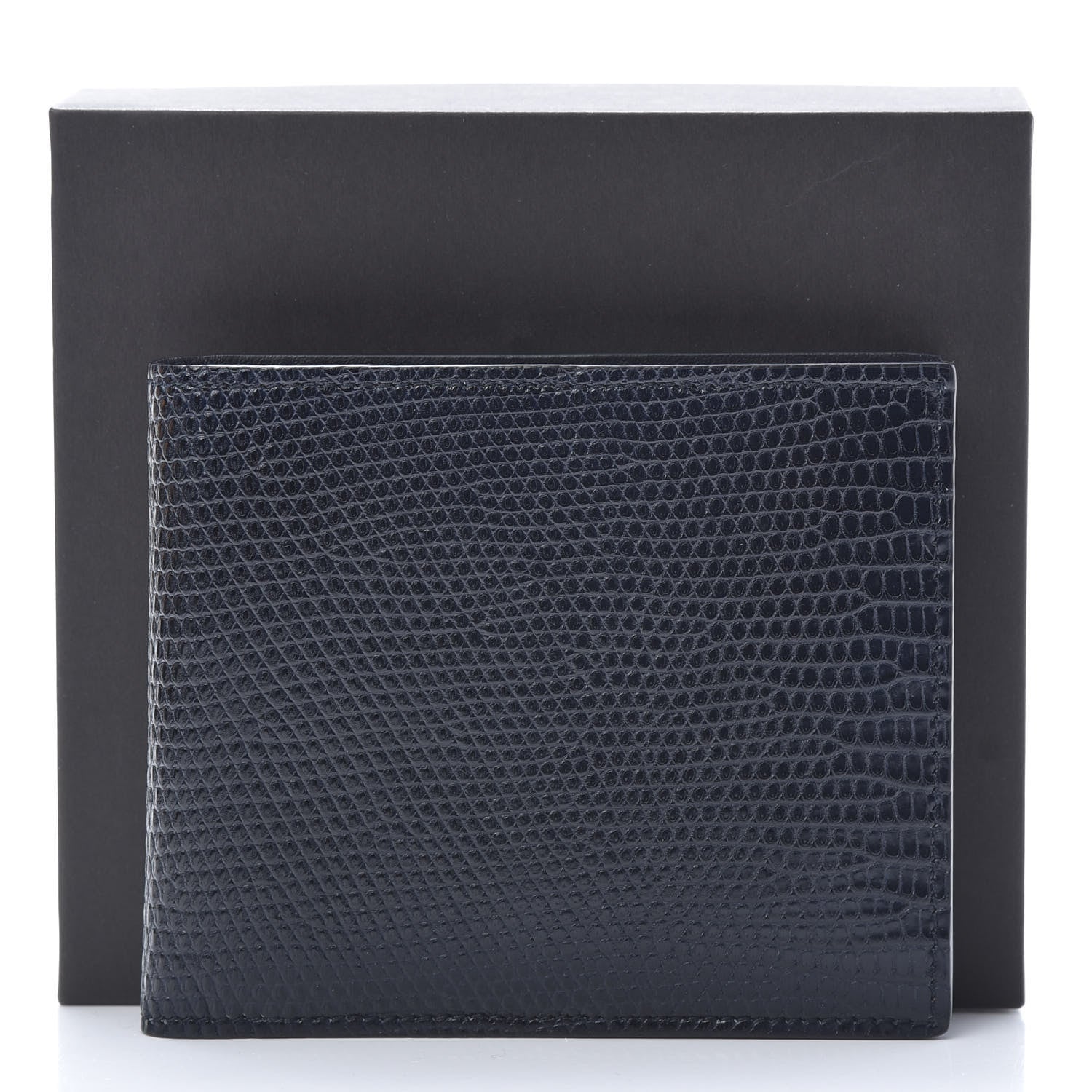 Bottega Veneta Lizard Bi-Fold Wallet Navy Blue 8 of 8