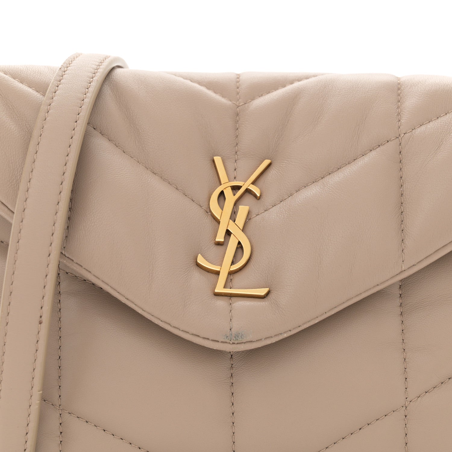 Saint Laurent Lambskin Quilted Toy Loulou Puffer Monogram Chain Satchel Dark Beige 8 of 14