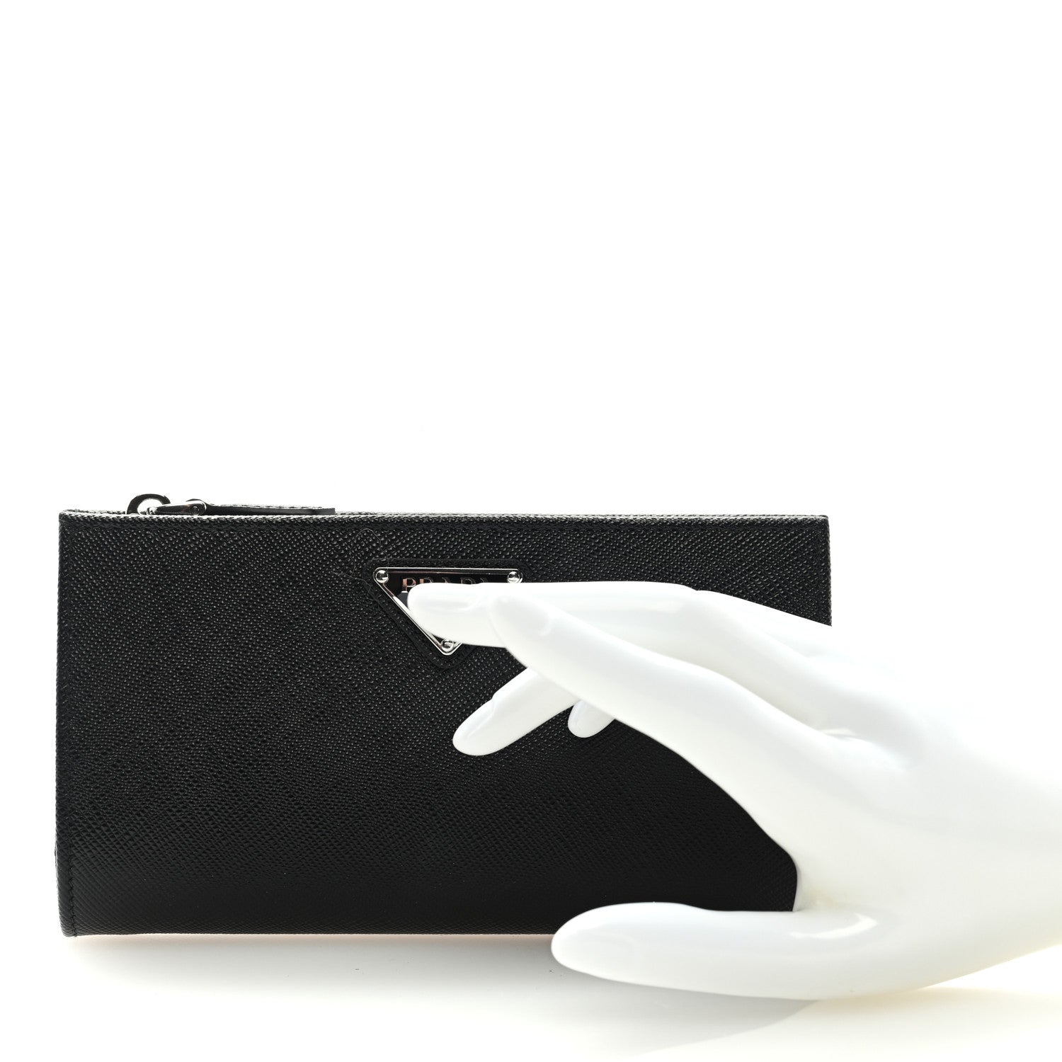 Prada Saffiano Metal Large Zip Wallet Black 2 of 7