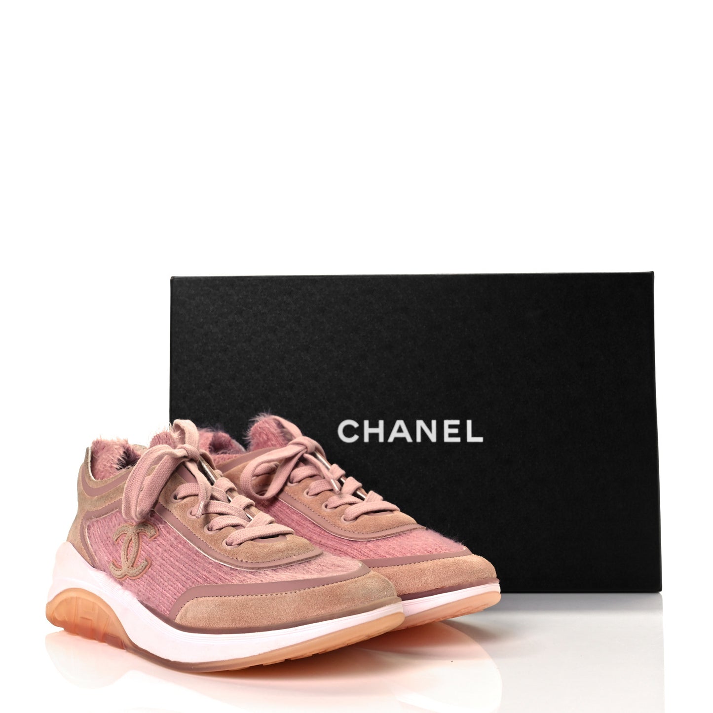 Wool Suede Calfskin CC Sneakers 36.5 Pink