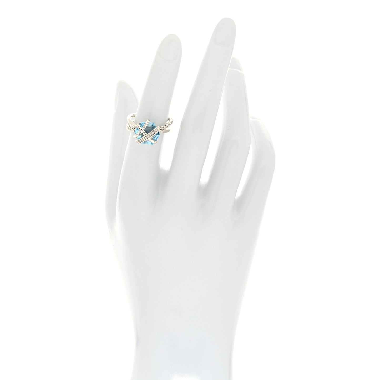 Sterling Silver Diamond Blue Topaz 10mm Cable Wrap Ring 50 5.5
