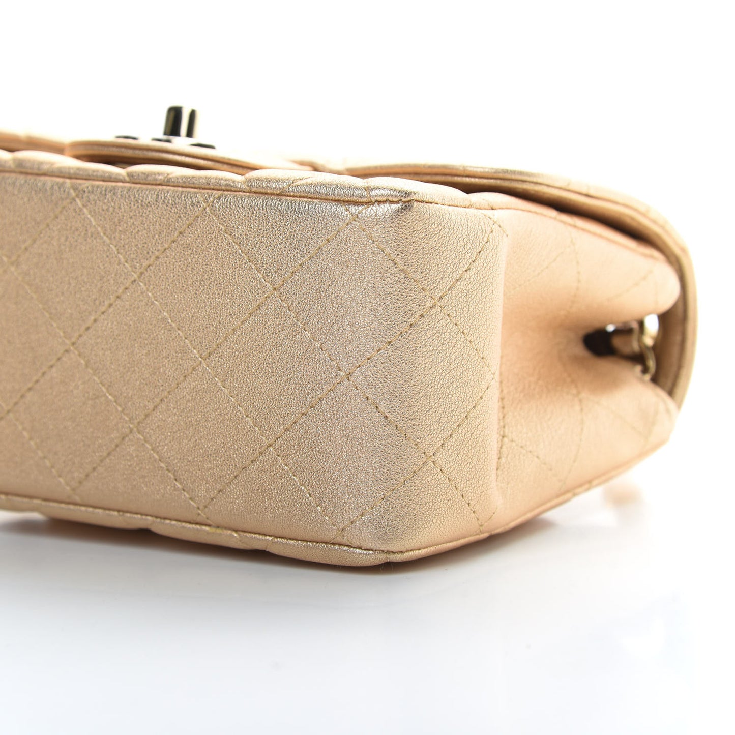 Metallic Lambskin Quilted Mini Square Flap Gold