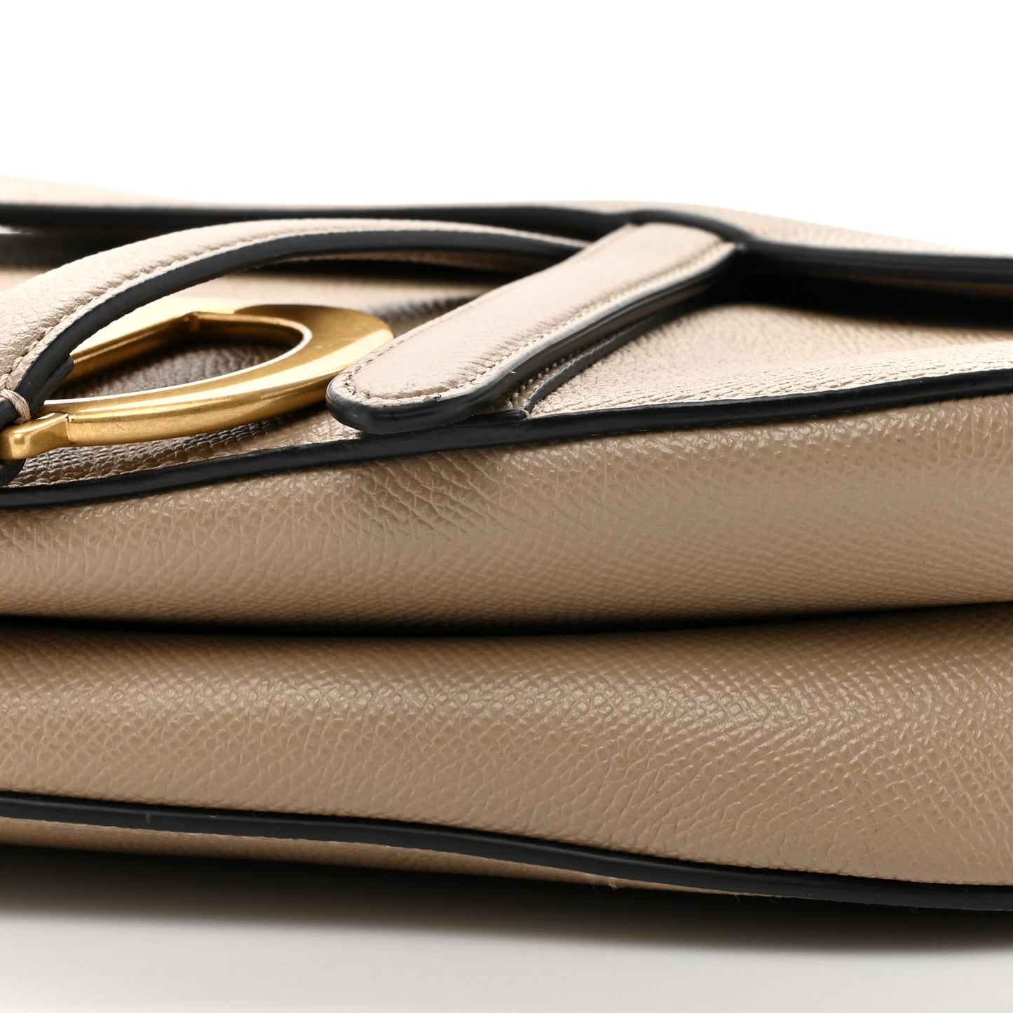Grained Calfskin Saddle Bag With Strap Warm Taupe