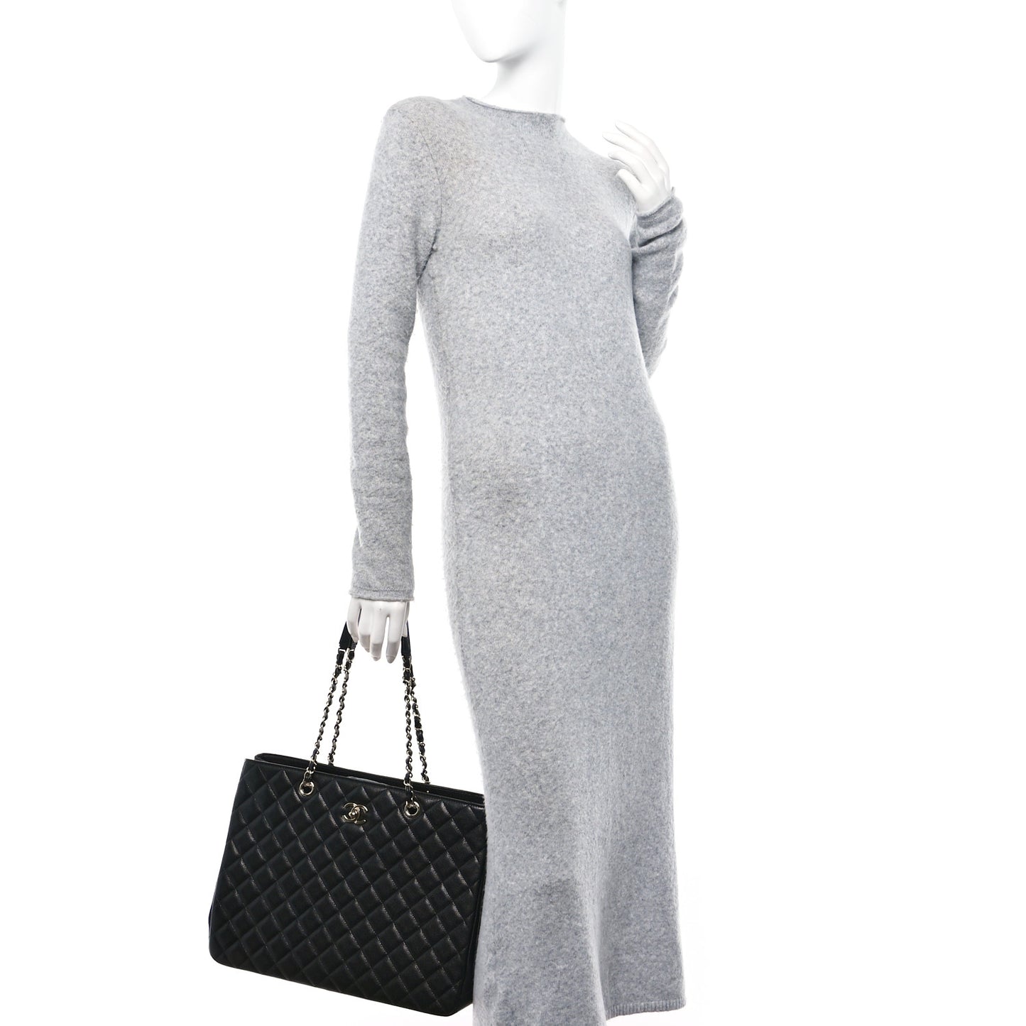 Caviar Quilted Large Shopping Tote Black