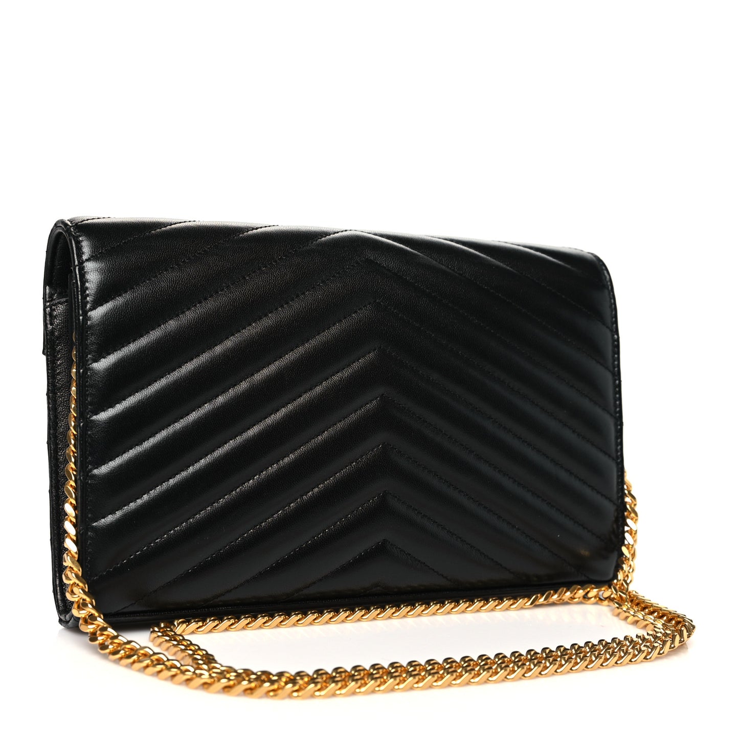 Grain De Poudre Matelasse Chevron Monogram Chain Wallet Black