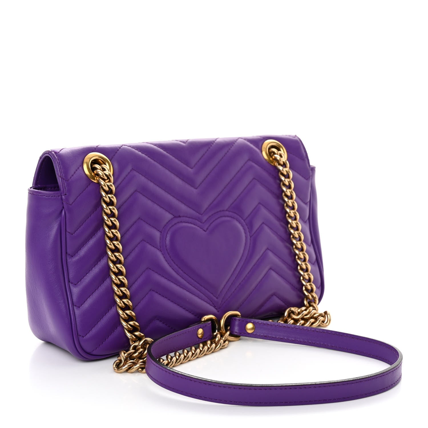 Gucci Calfskin Matelasse Small GG Marmont Shoulder Bag Shine Purple 3 of 11