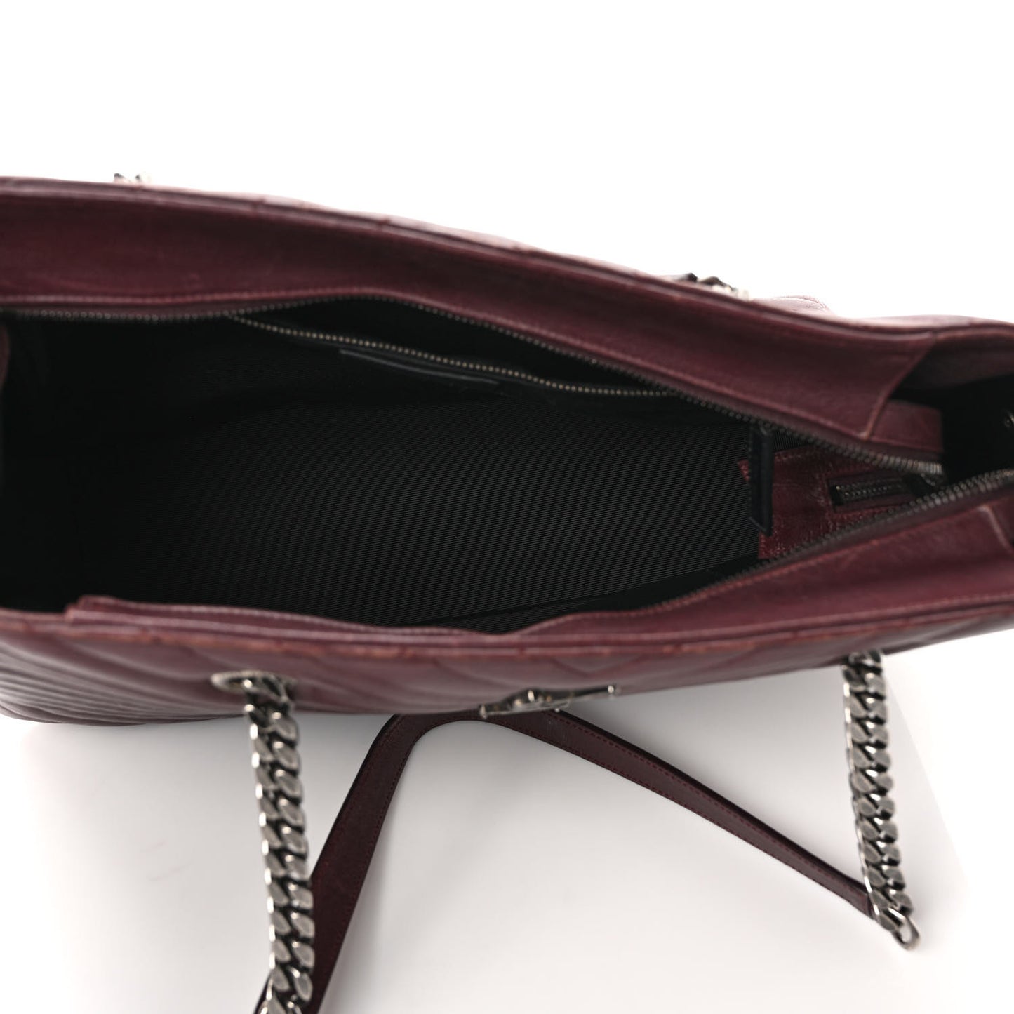 Sheepskin Matelasse Chevron Large Monogram Shopping Bag Burgundy