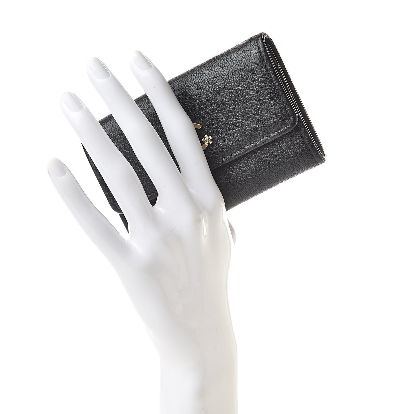 Goatskin Camellia CC Flap Card Holder Black