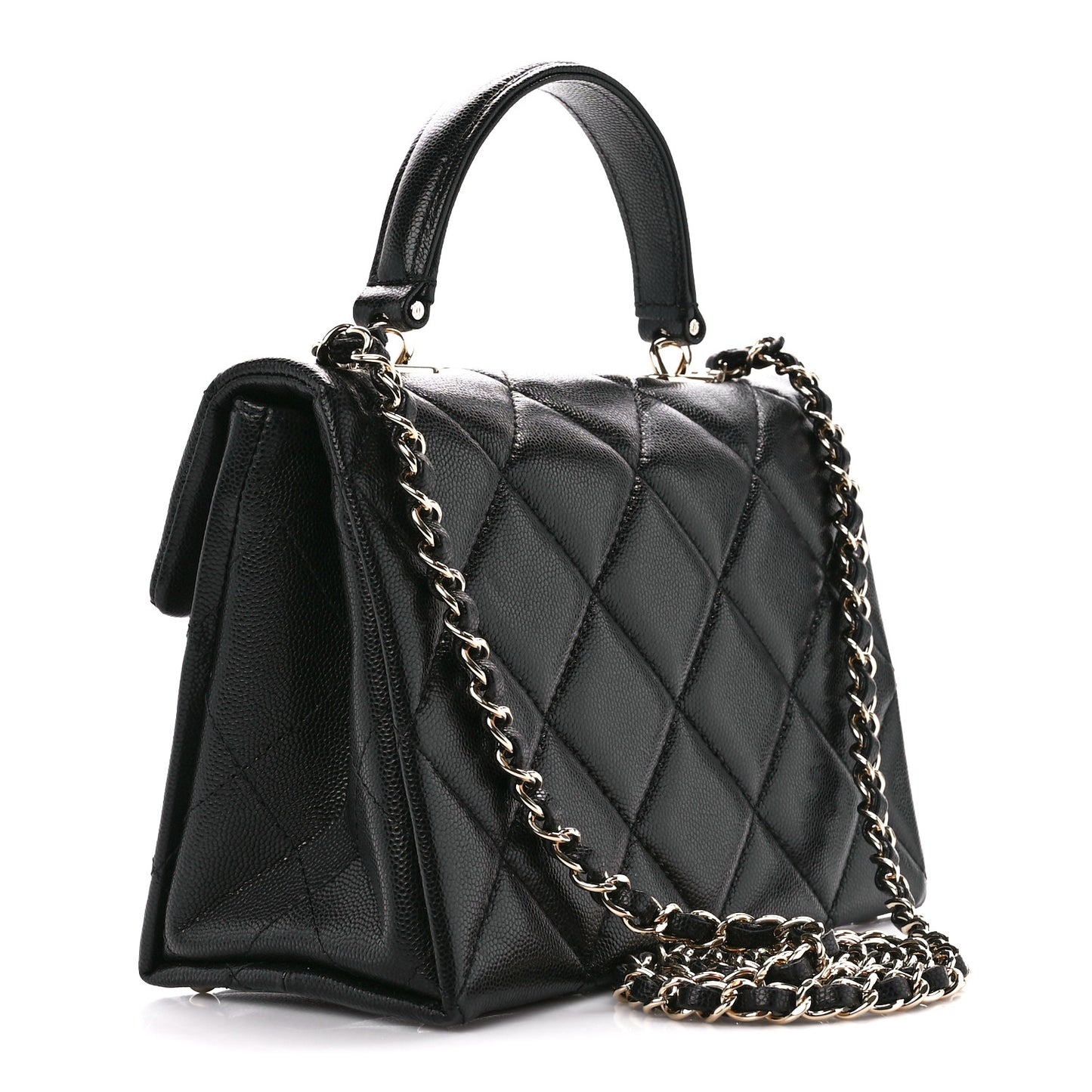 Caviar Quilted Mini Retro Twist Top Handle Flap Black