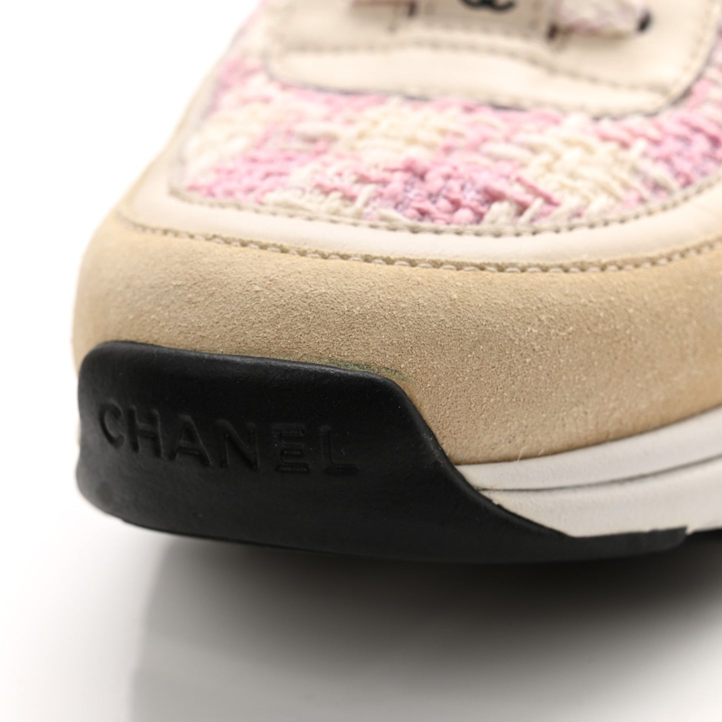 Tweed Suede Calfskin Womens CC Sneakers 40 Pink Ecru