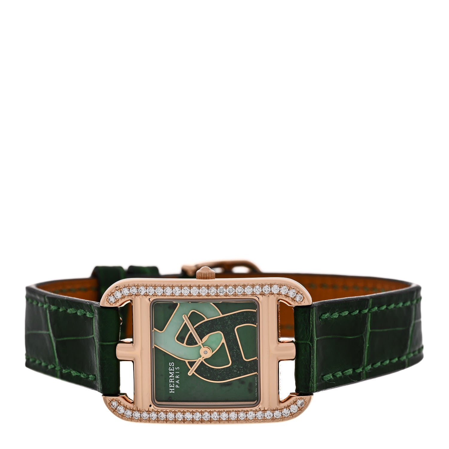 Hermes 18K Rose Gold Alligator Diamond Bezel Jade 23mm Cape Cod Chaine d'Ancre Joaillier Quartz Watch Vert Moyen 2 of 5