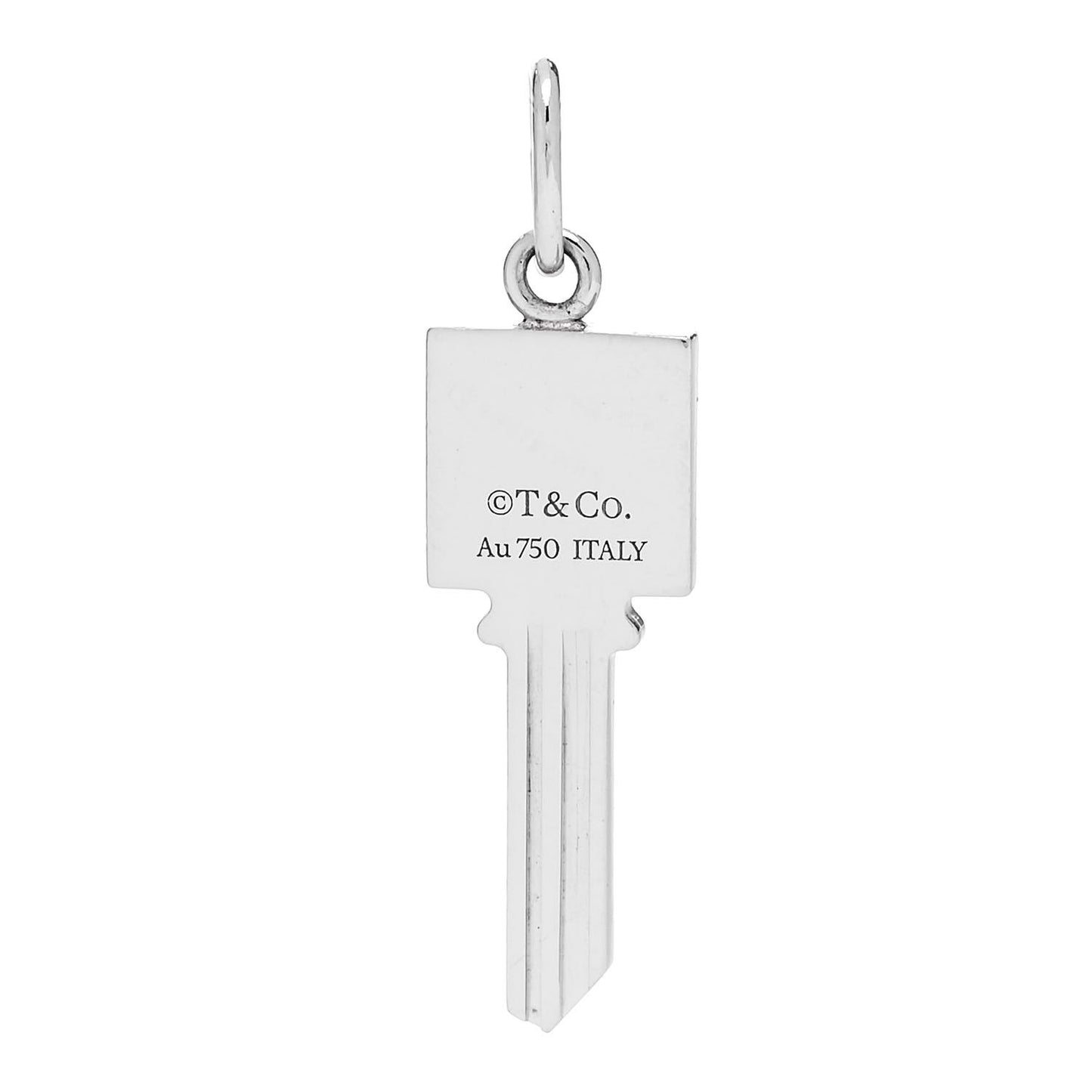 18K White Gold Diamond Mini Modern Keys Square Key Pendant