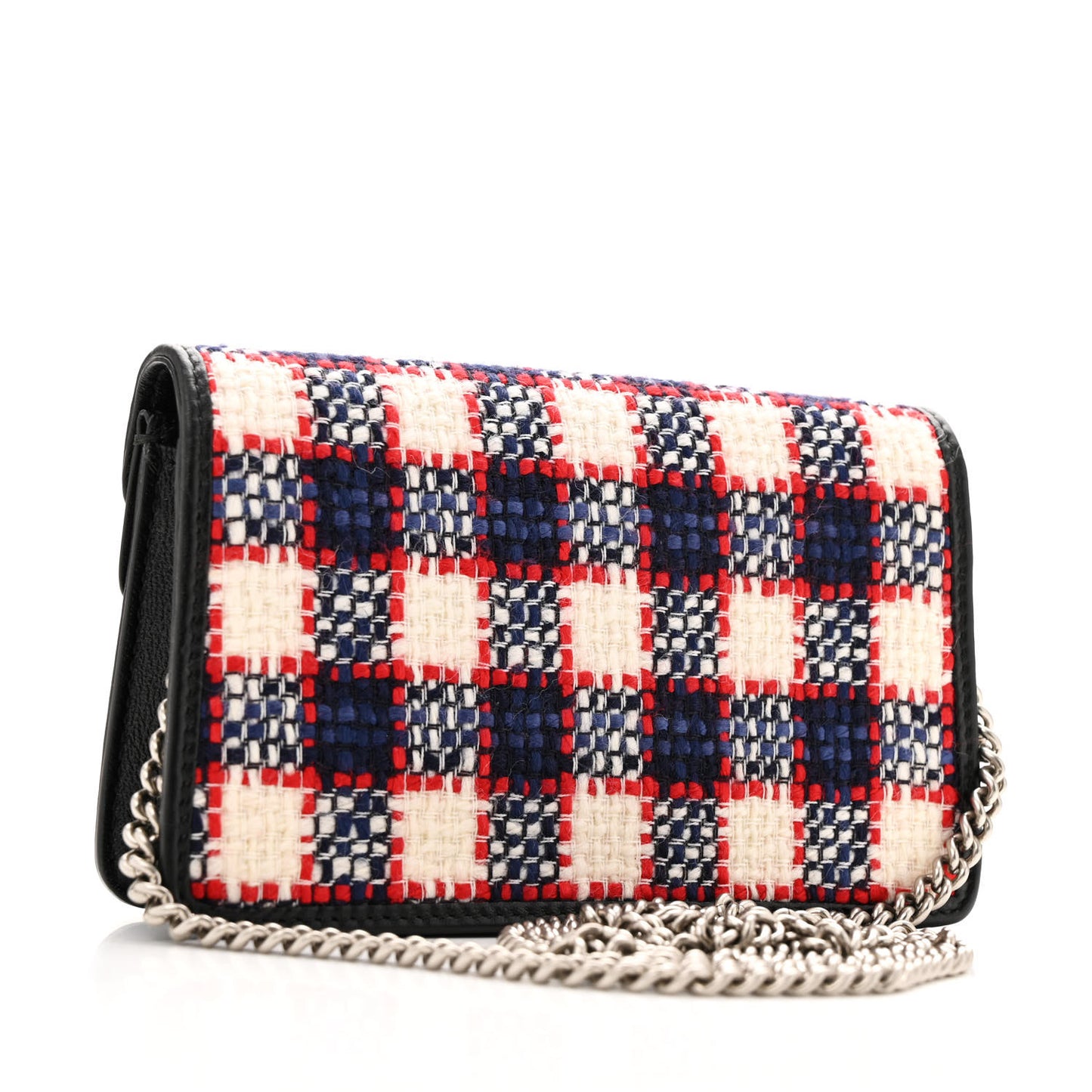 Vintage Tweed Check Super Mini Dionysus Shoulder Bag White Hibiscus Red Marine