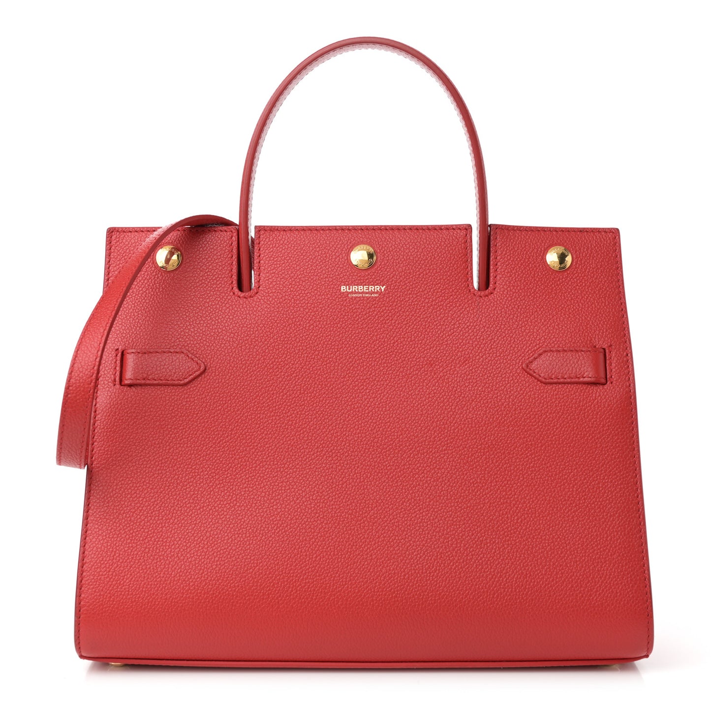 Grainy Calfskin Small Two Handle Title Bag Red