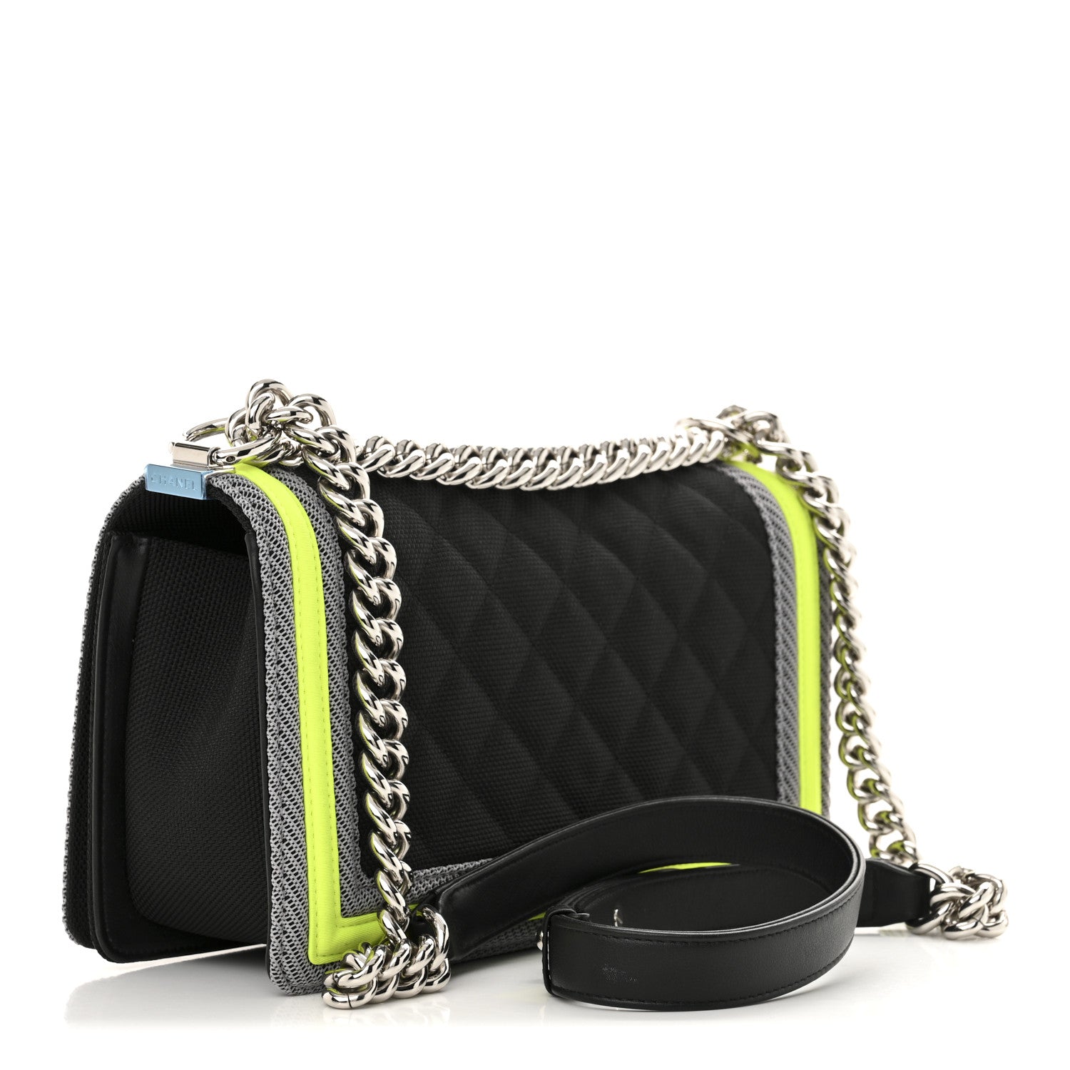 Chanel Canvas Quilted Medium Fluo Boy Flap Black Grey Yellow 3 of 12