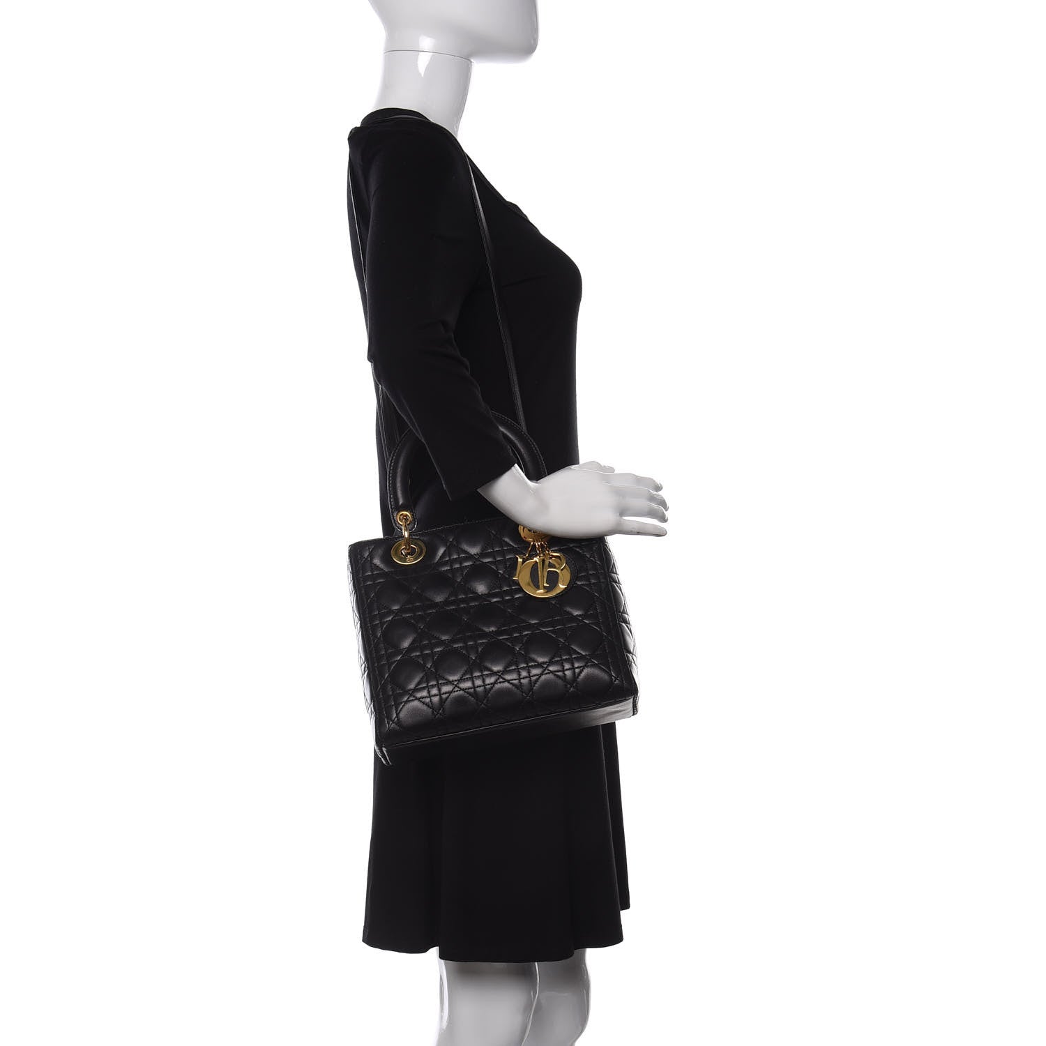 Christian Dior Lambskin Cannage Medium Lady Dior Black 2 of 15
