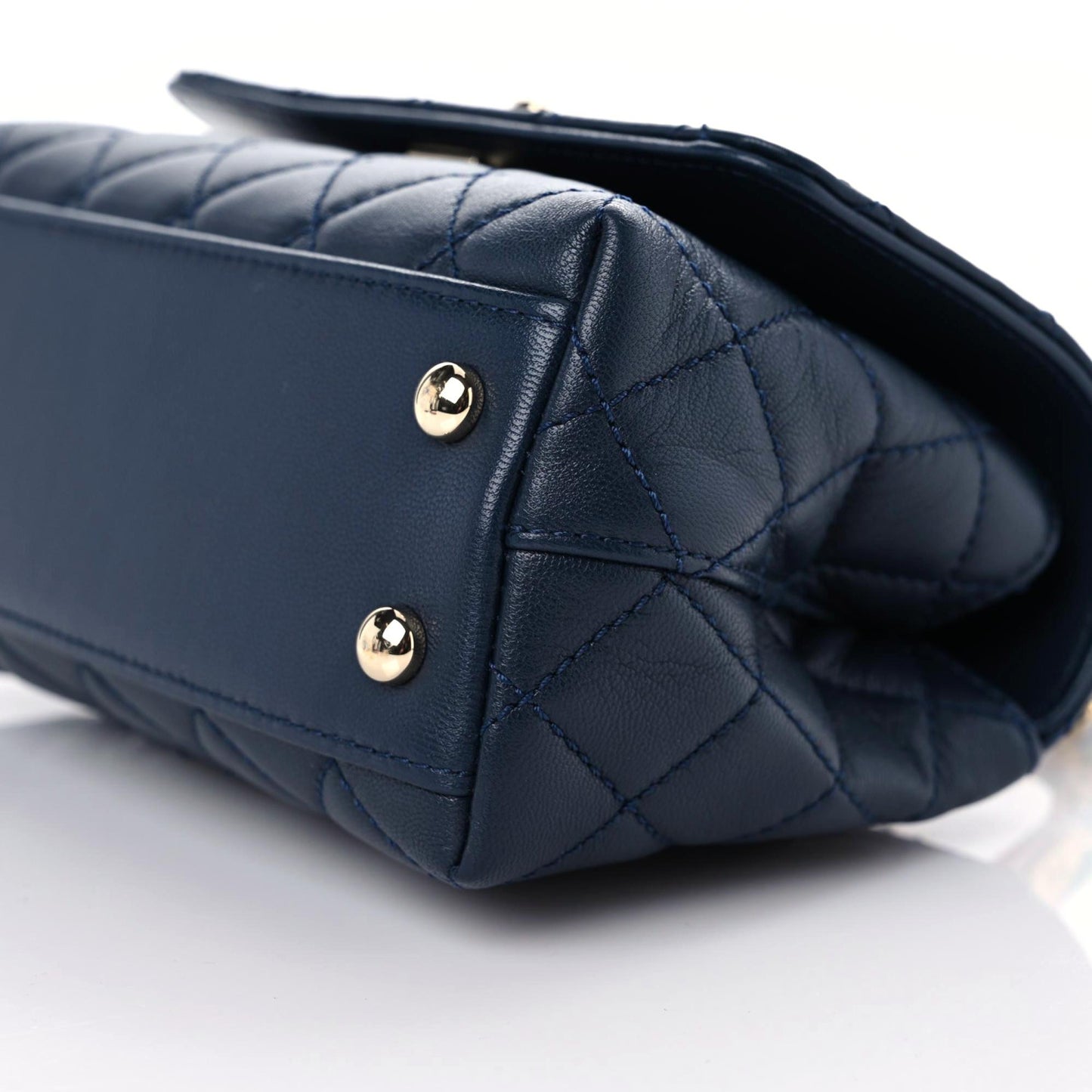 Goatskin Quilted Extra Mini Rainbow Coco Handle Flap Navy Blue