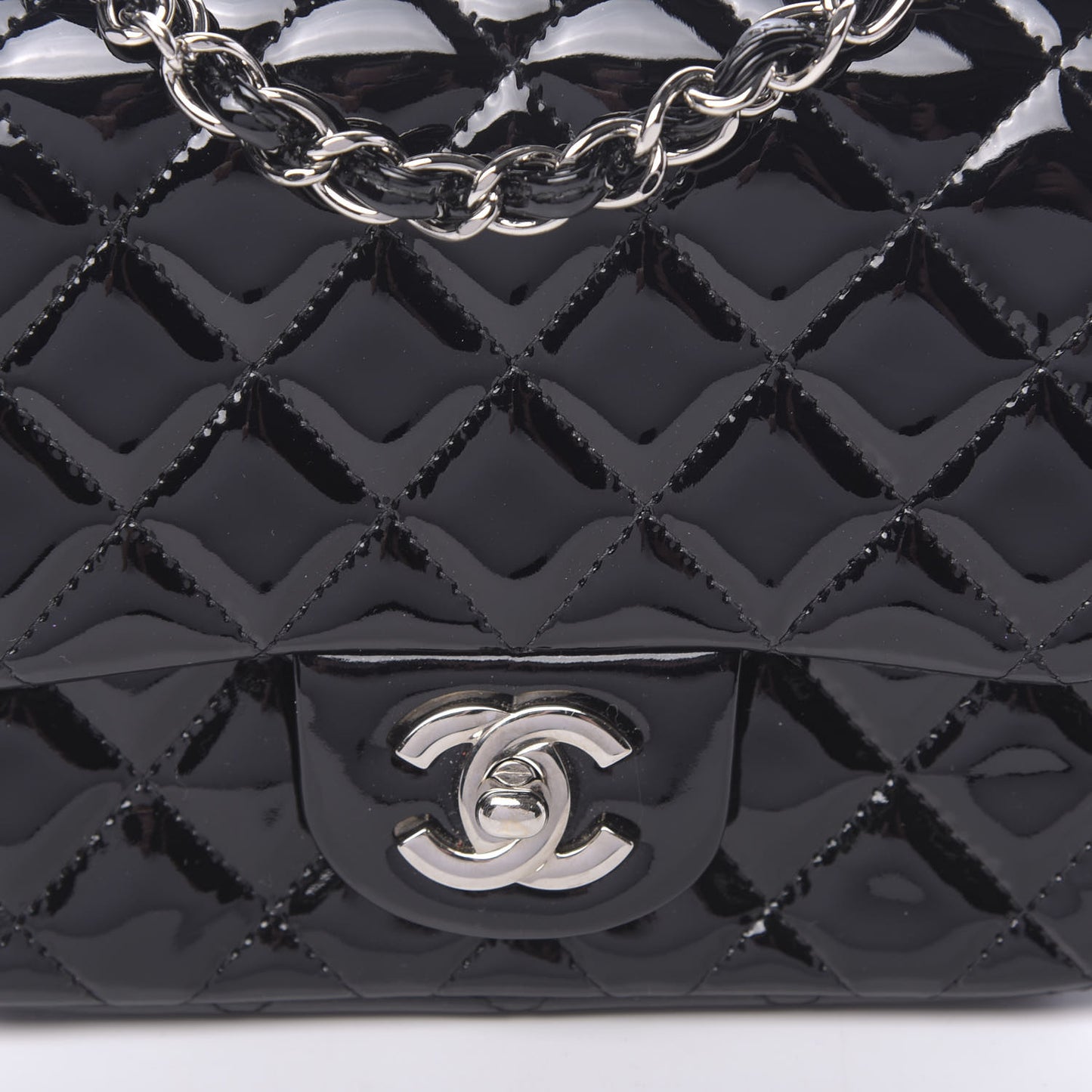 Patent Calfskin Quilted Mini Square Flap Black