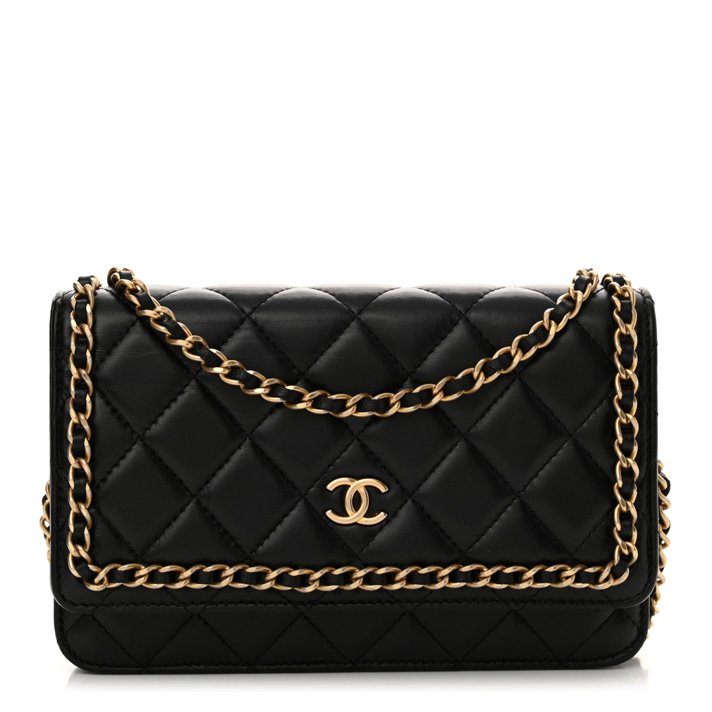 Lambskin Quilted Chain Around Wallet On Chain WOC Black