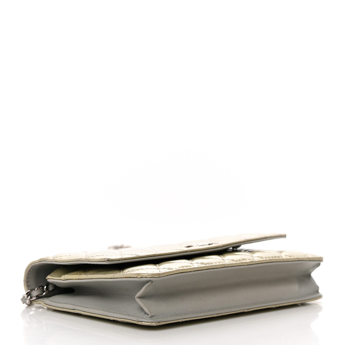 Patent Quilted Brilliant Wallet On Chain WOC Silver