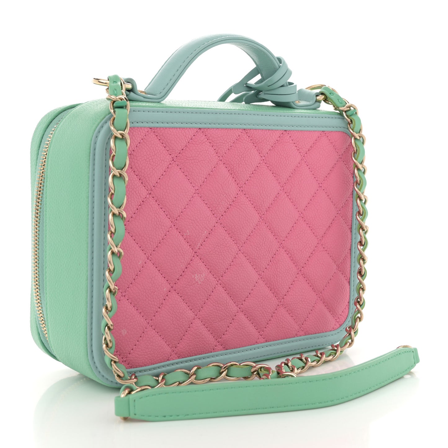 Caviar Quilted Medium CC Filigree Vanity Case Pink Green Blue