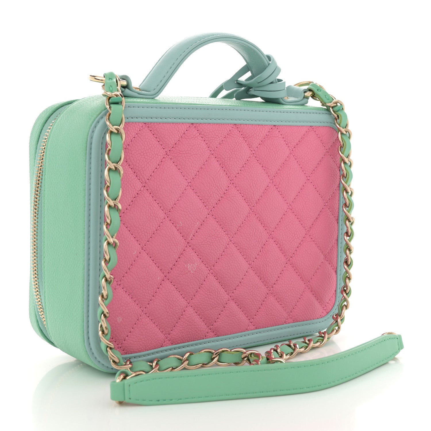 Chanel Caviar Quilted Medium CC Filigree Vanity Case Pink Green Blue 3 of 12
