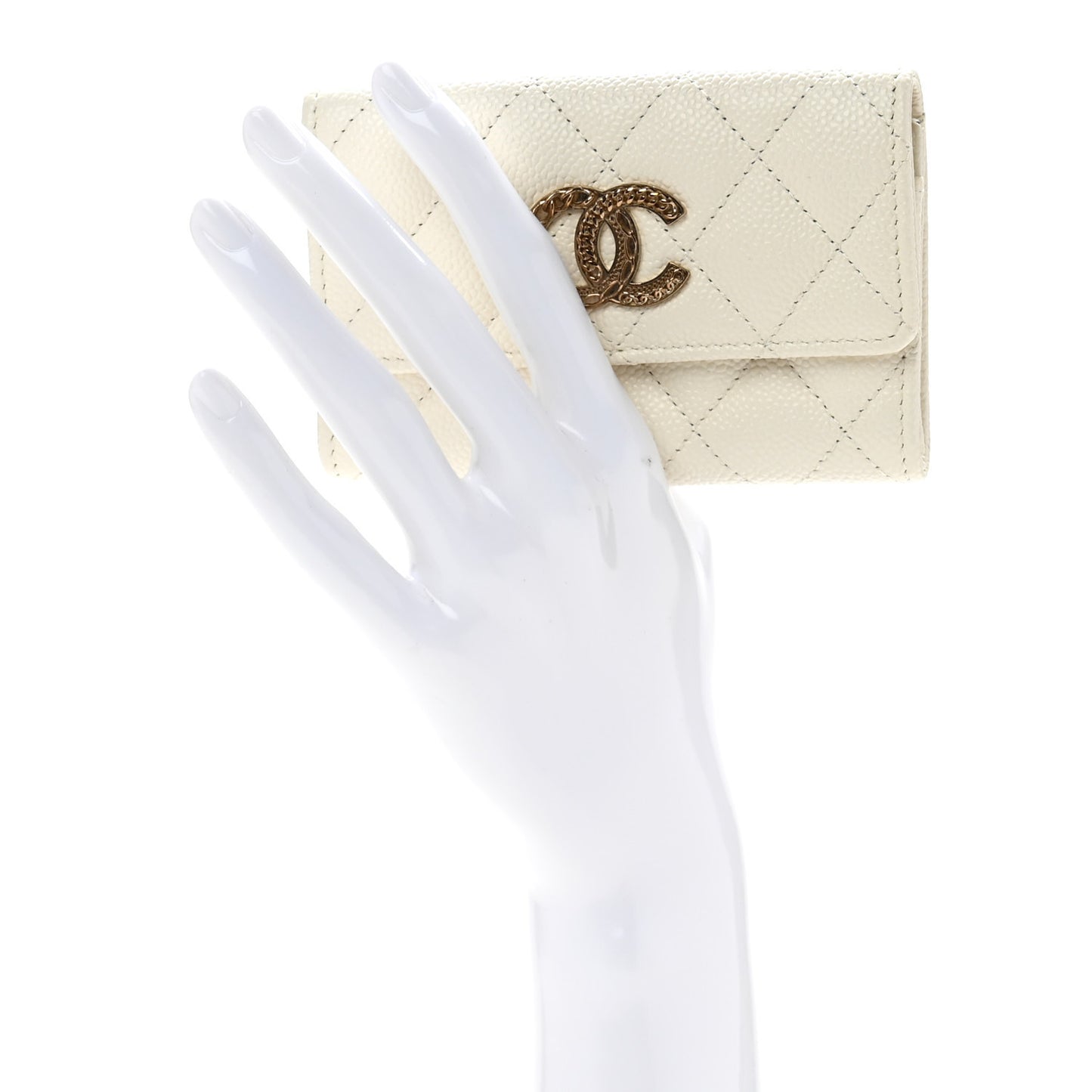 Caviar Quilted Multi Chain CC Flap Card Holder White