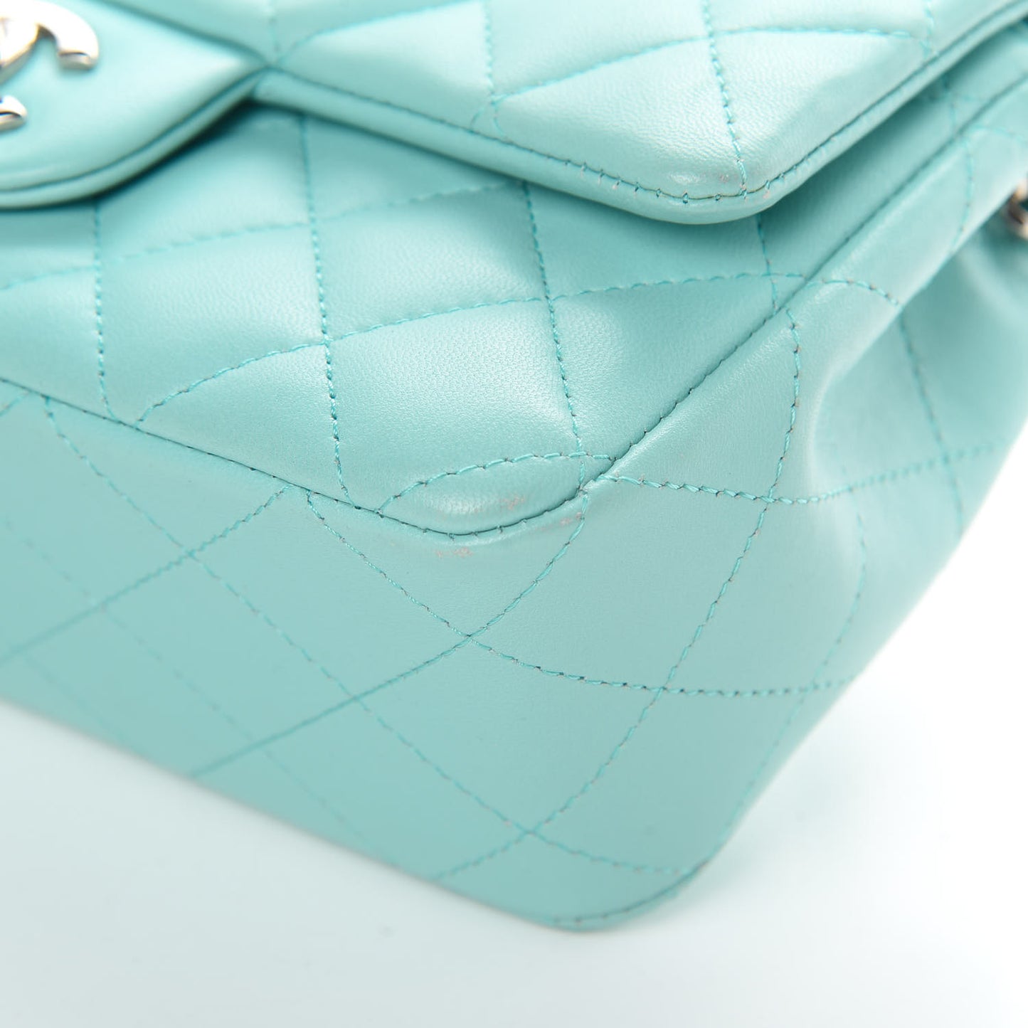 Lambskin Quilted Mini Rectangular Flap Light Blue