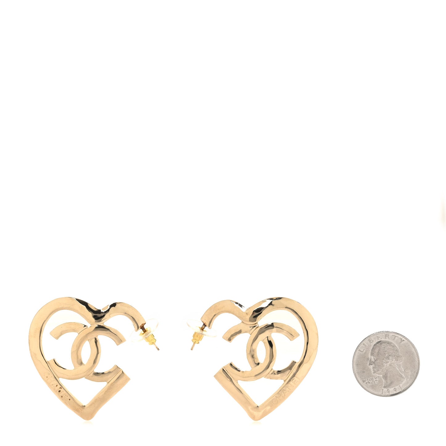 Metal CC Heart Coco In Love Hoop Earrings Gold