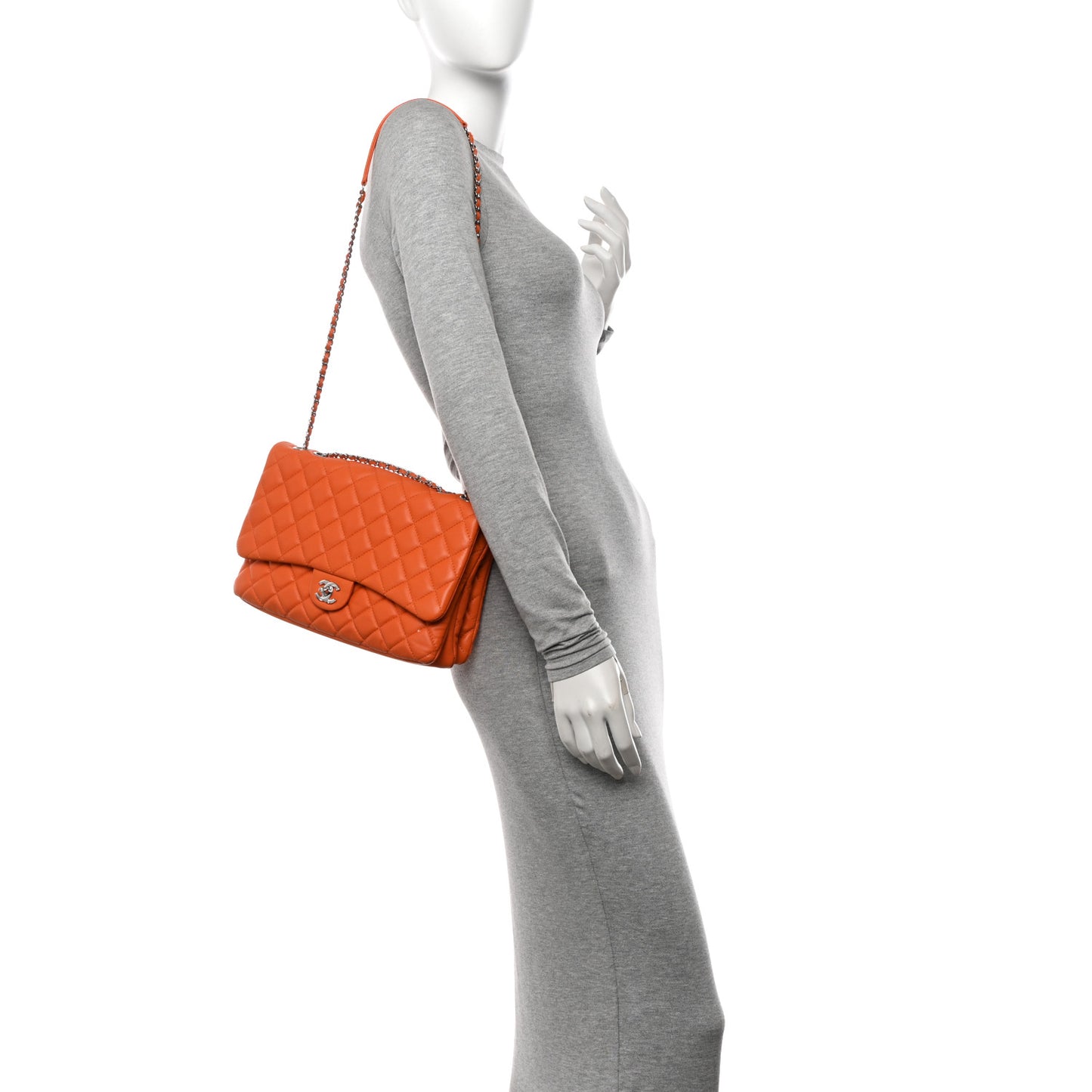 Lambskin Quilted Jumbo Chanel 3 Flap Orange