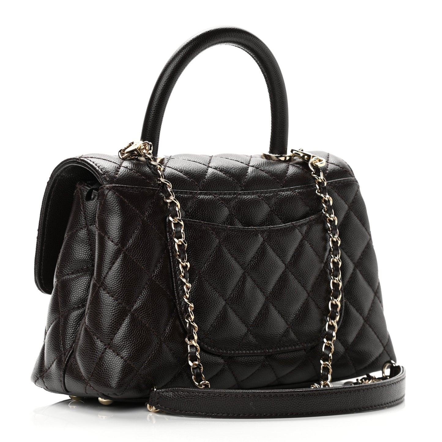 Caviar Quilted Mini Coco Handle Flap Dark Brown