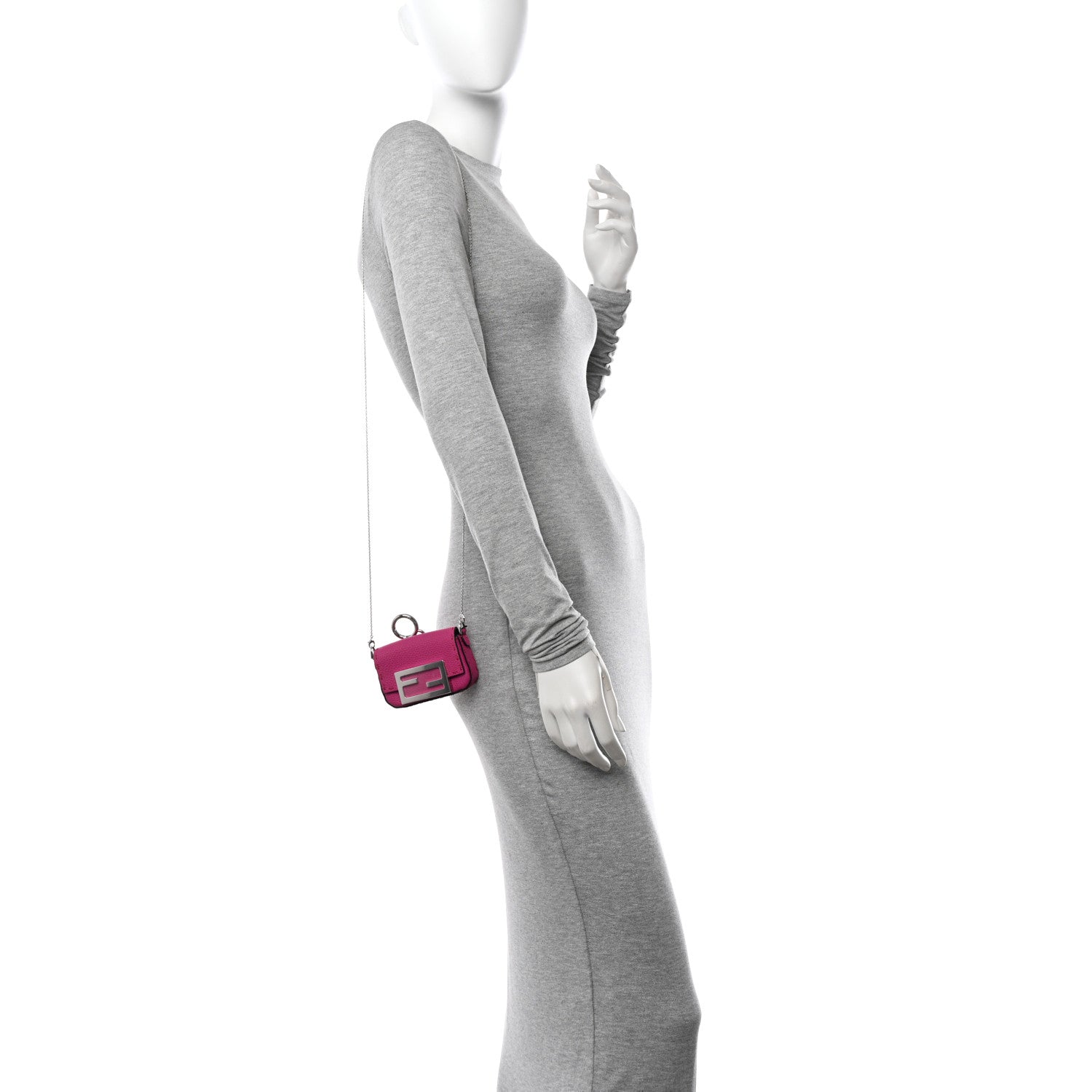 Fendi Cuoio Romano Selleria Nano Maxi Buckle Baguette Charm Magenta 2 of 9