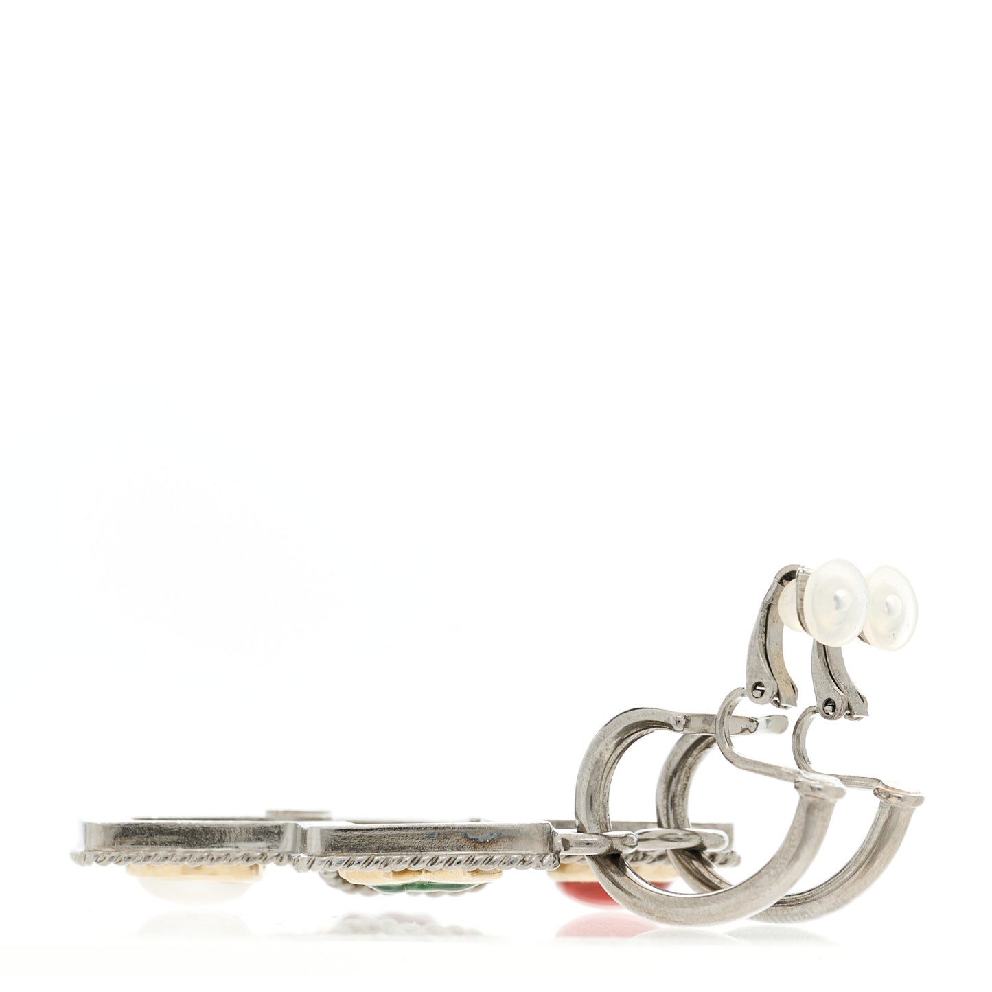 Ruthenium Resin Pearl CC Cross Drop Clip On Earring Grey Black Silver