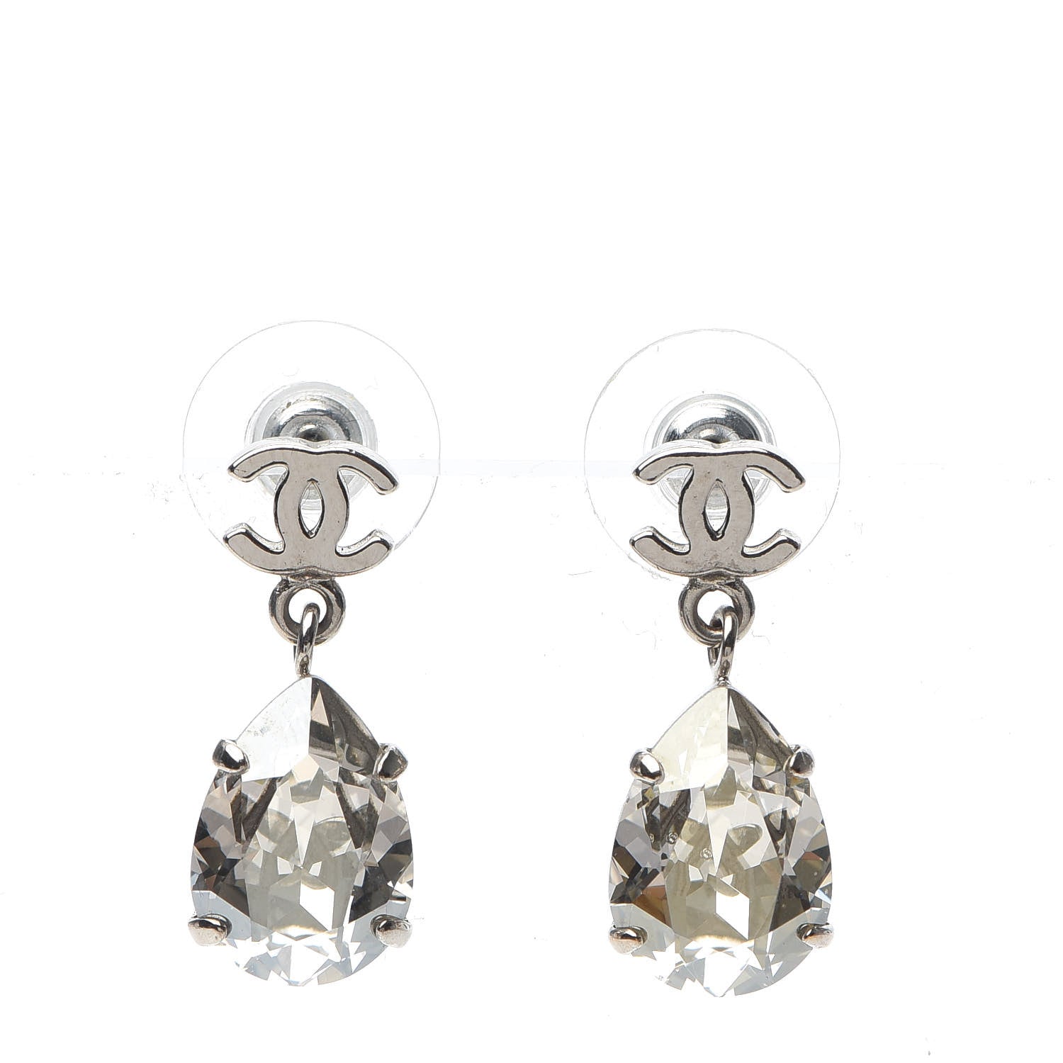 Chanel Crystal CC Tear Drop Earrings Silver 1 of 5