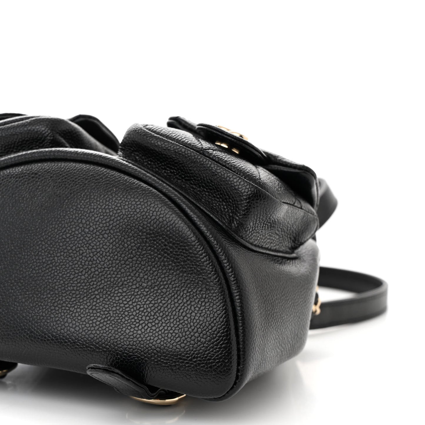 Shiny Caviar Quilted Small Duma Pockets Drawstring Backpack Black