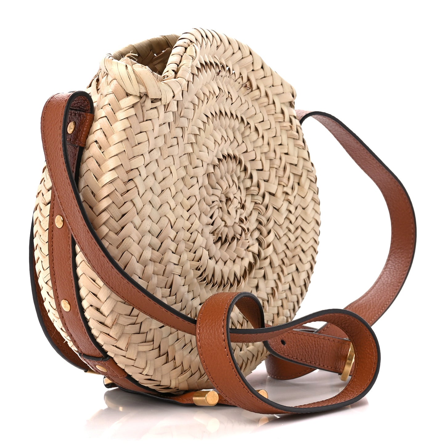 Raffia Small Grain Calfskin Small Marcie Basket Crossbody Tan