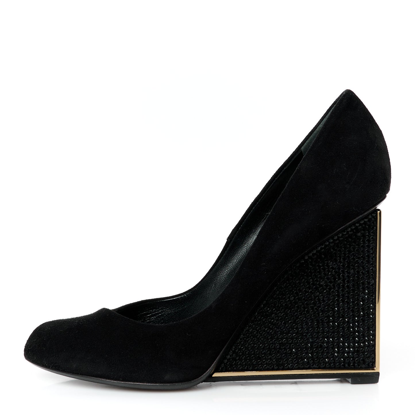 Suede Crystal Peep Toe Wedge 37 Black