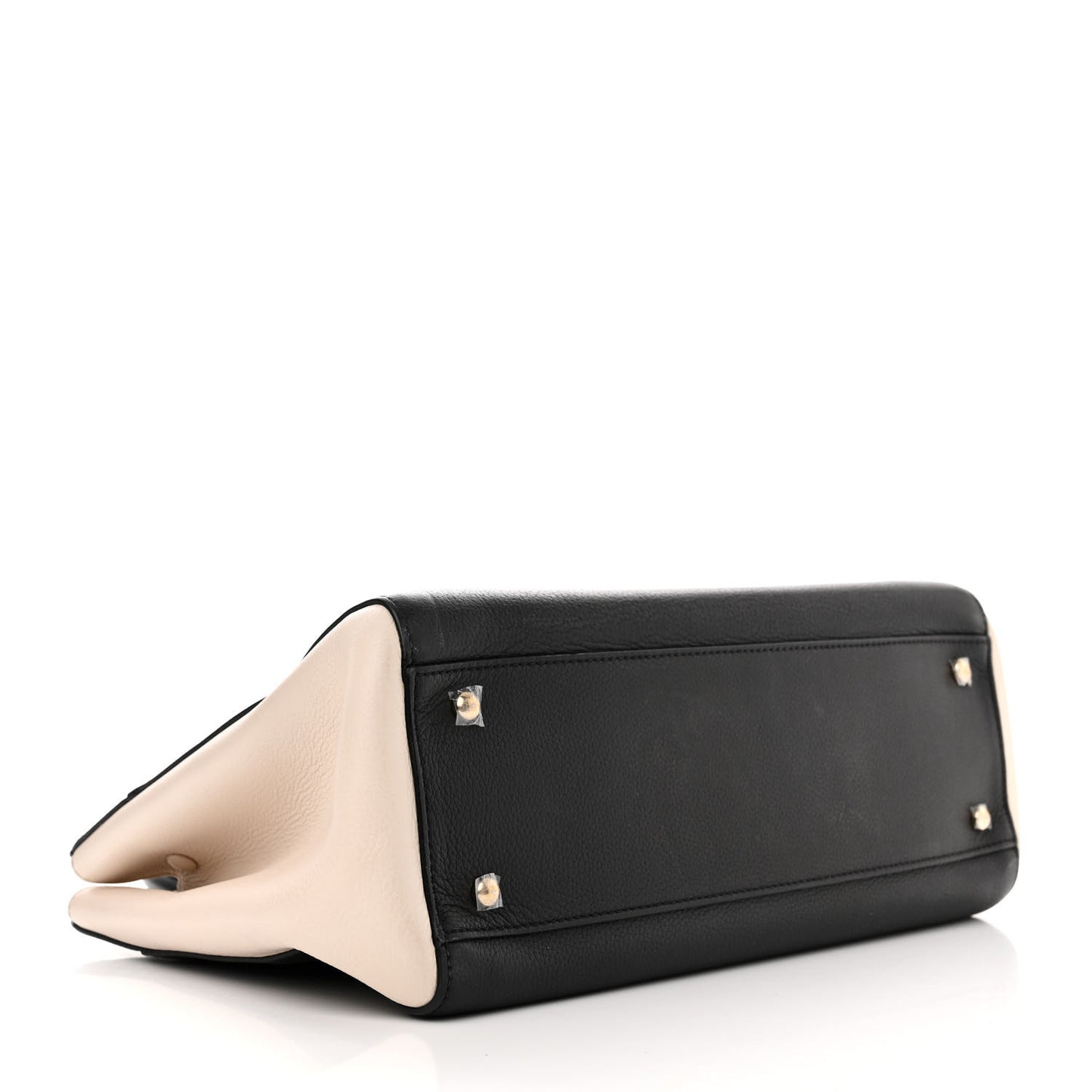 Grained Calfskin Medium Bi-Color Neo Executive Shopper Tote Black Beige Black