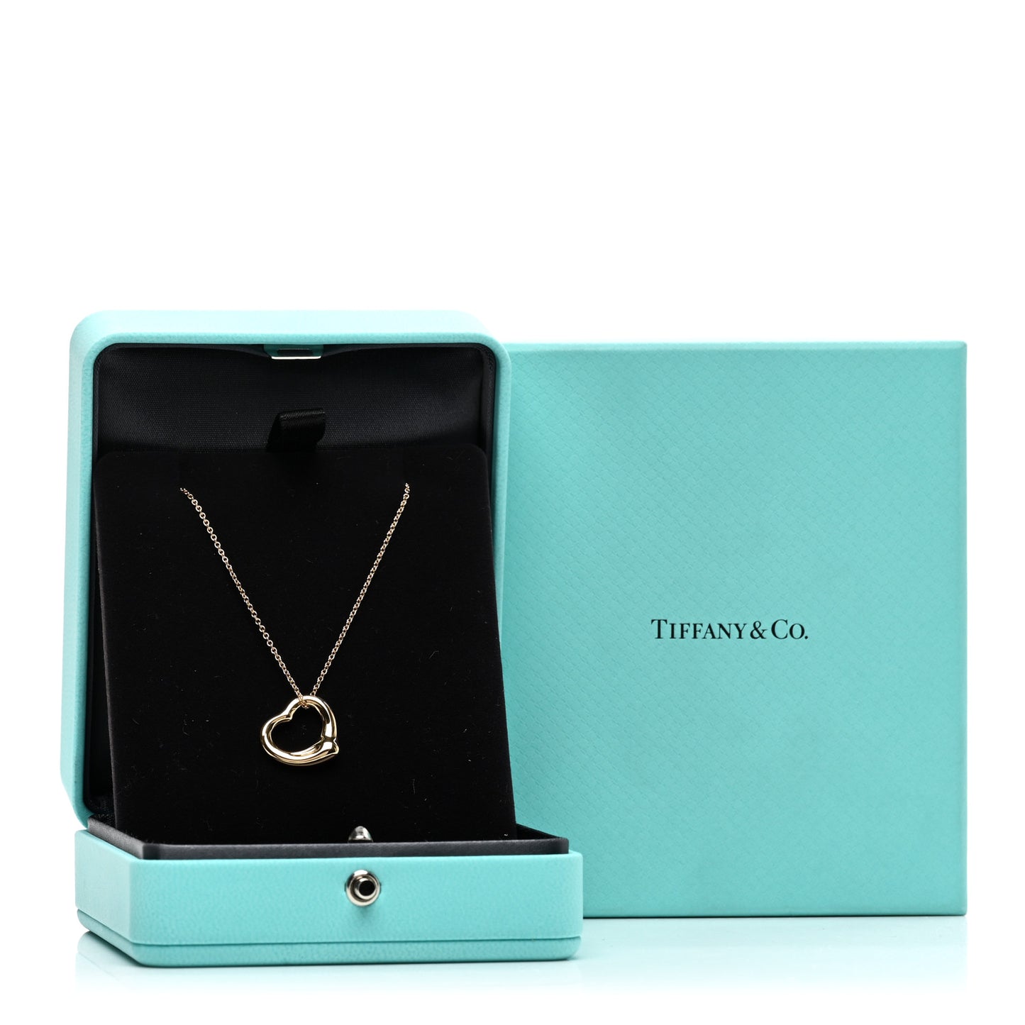 18K Yellow Gold 16mm Elsa Peretti Open Heart Pendant Necklace