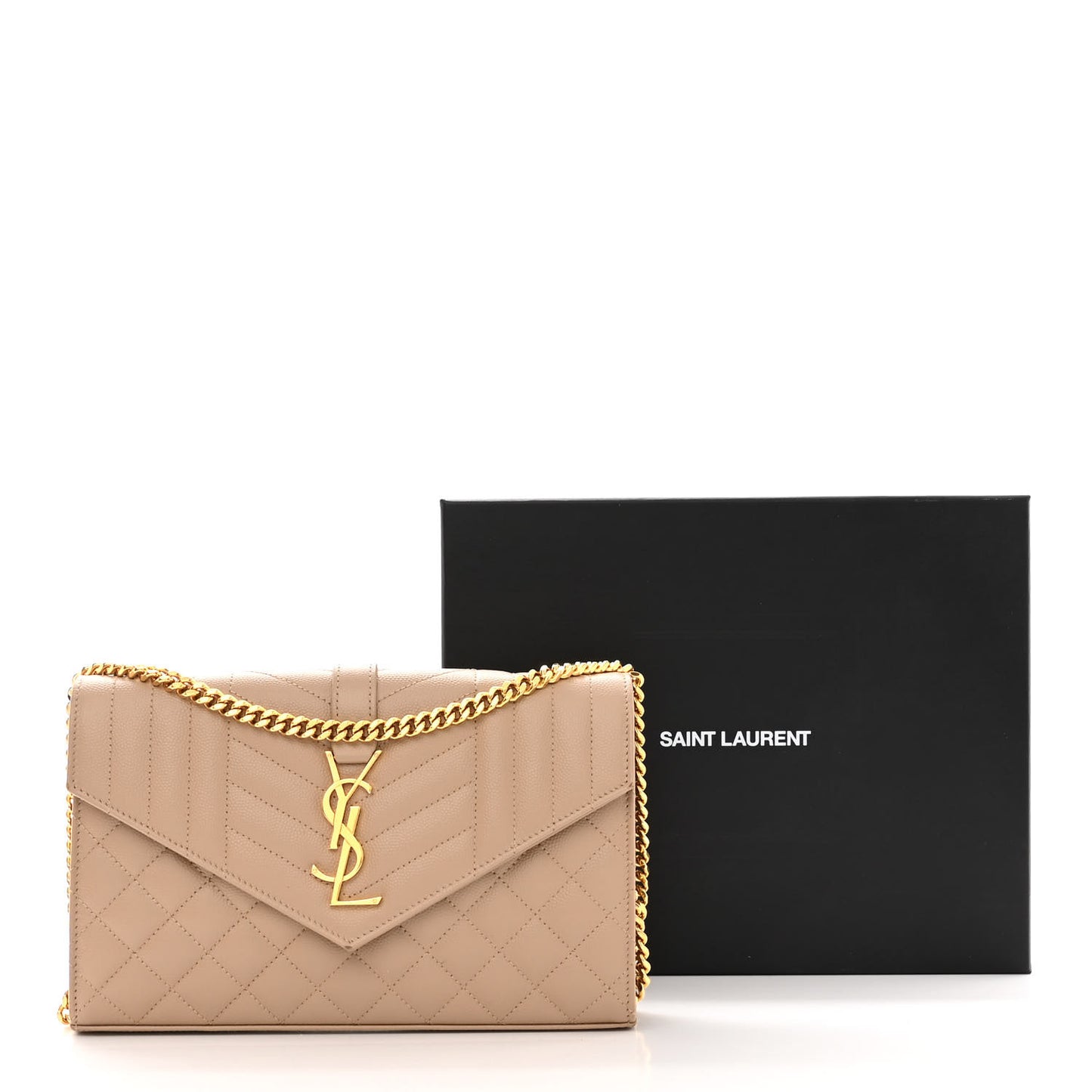 Grain De Poudre Mixed Matelasse Triquilt Monogram Chain Wallet Dark Beige