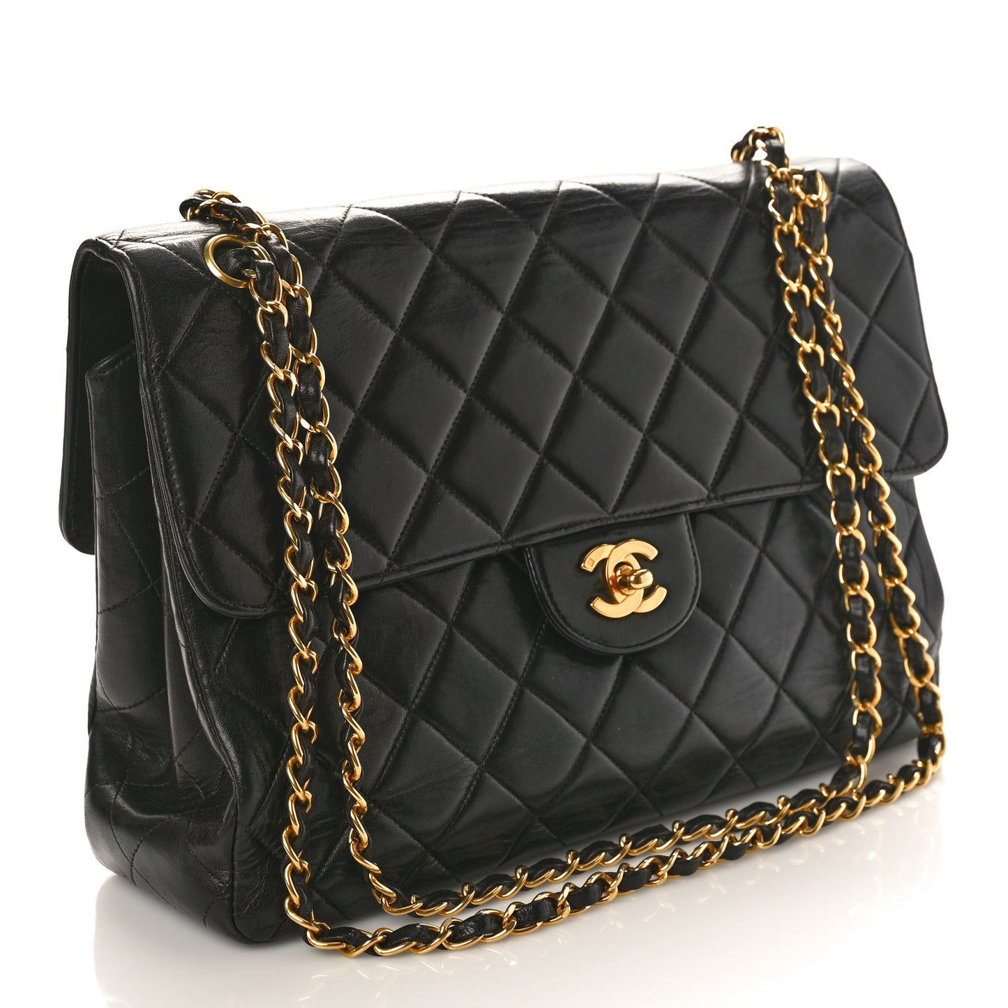 Lambskin Quilted Jumbo Double Sided Flap Black
