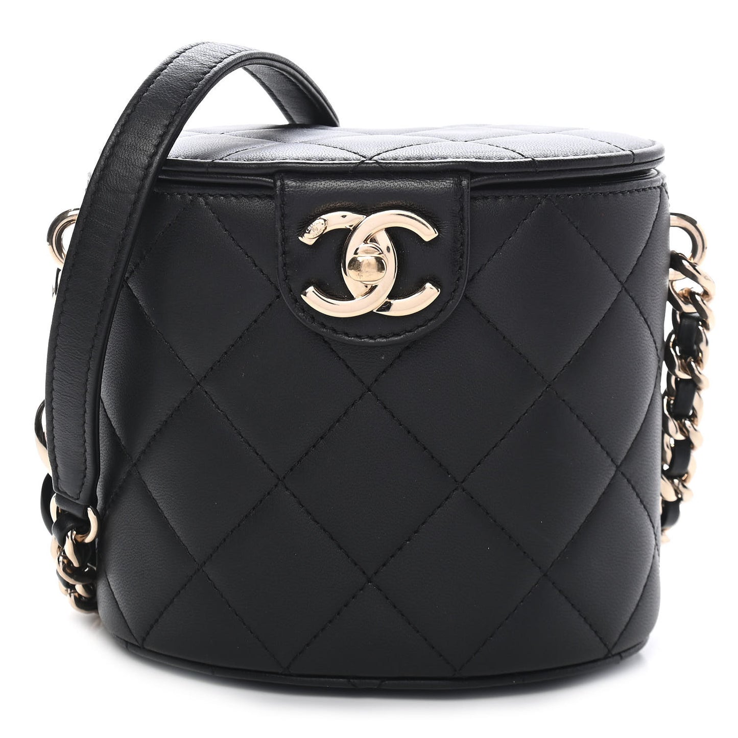 Lambskin Resin Elegant Chain Vanity Case Black