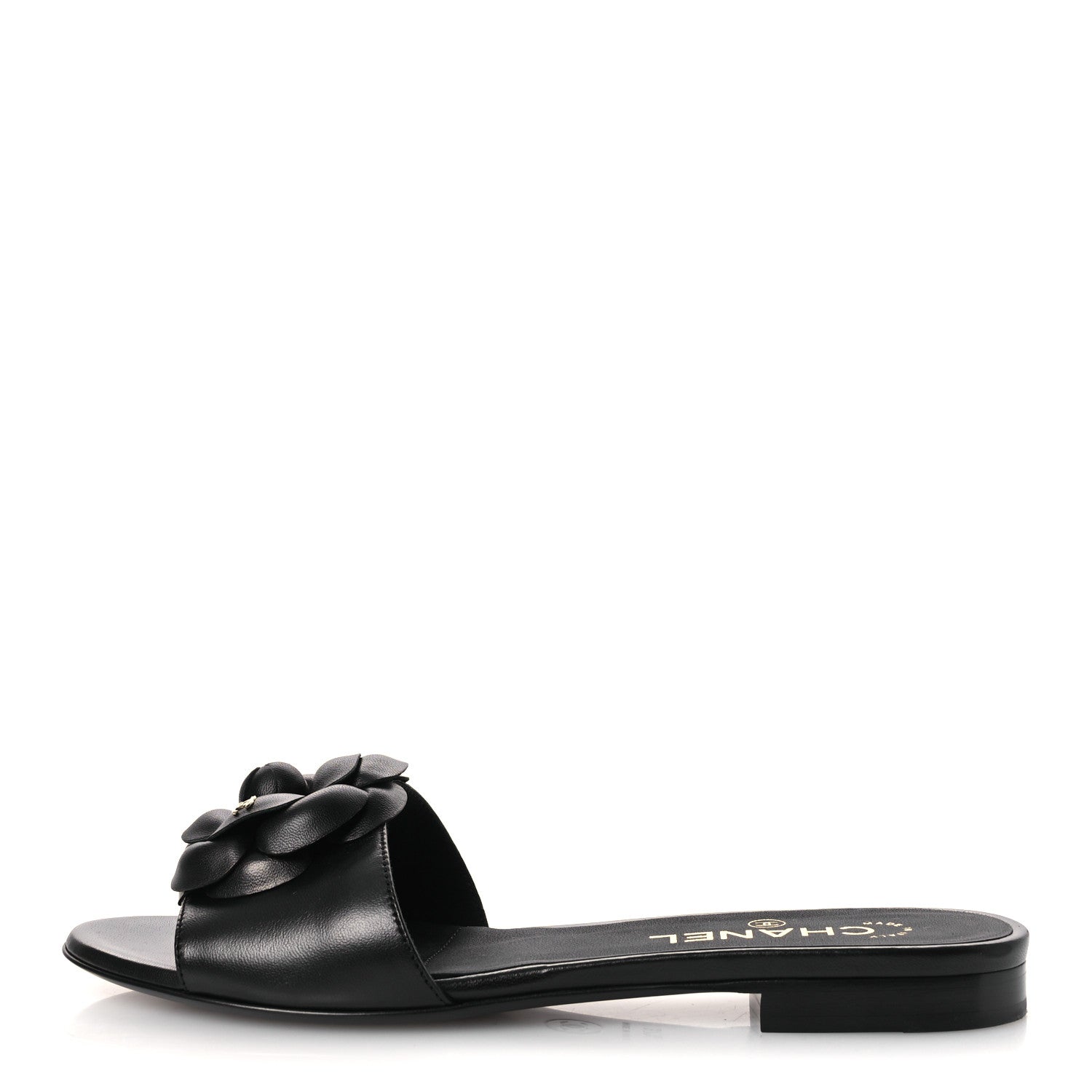 CHANEL ブラック フラワーサンダル Chanel Lambskin Camellia Sandal Mules 37.5 Black 1864573