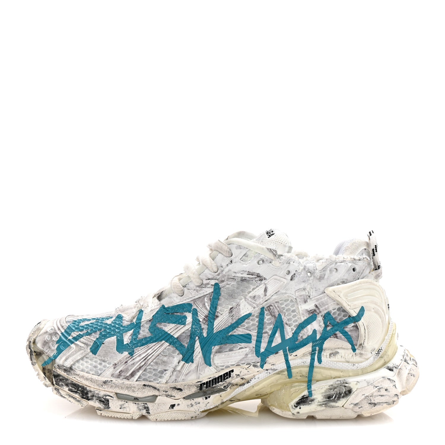 Balenciaga Mesh Rubber Graffiti Mens Runner Sneakers 42 White Blue 