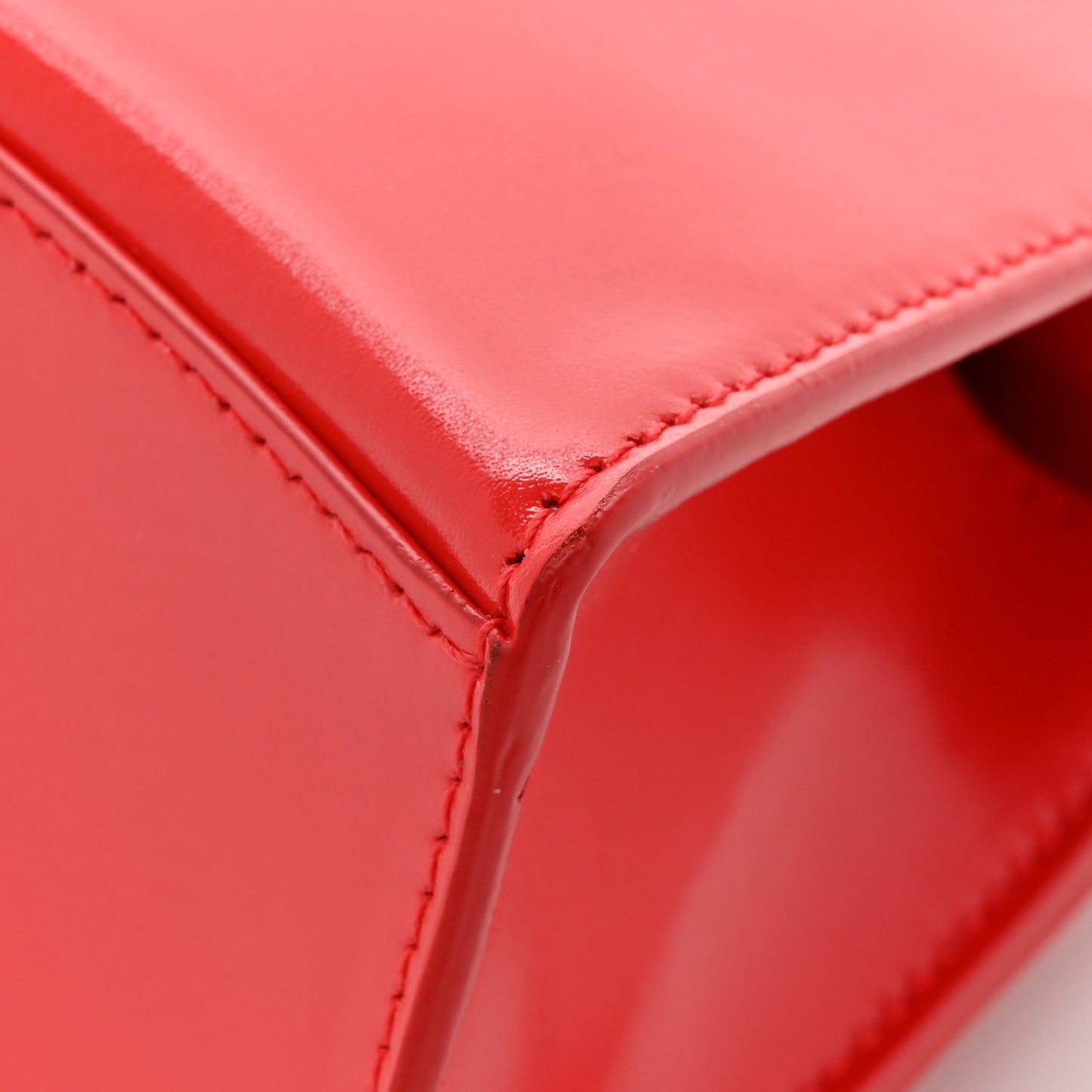 X ADIDAS Shiny Box Calfskin Hourglass Top Handle Bag XS Bright Red