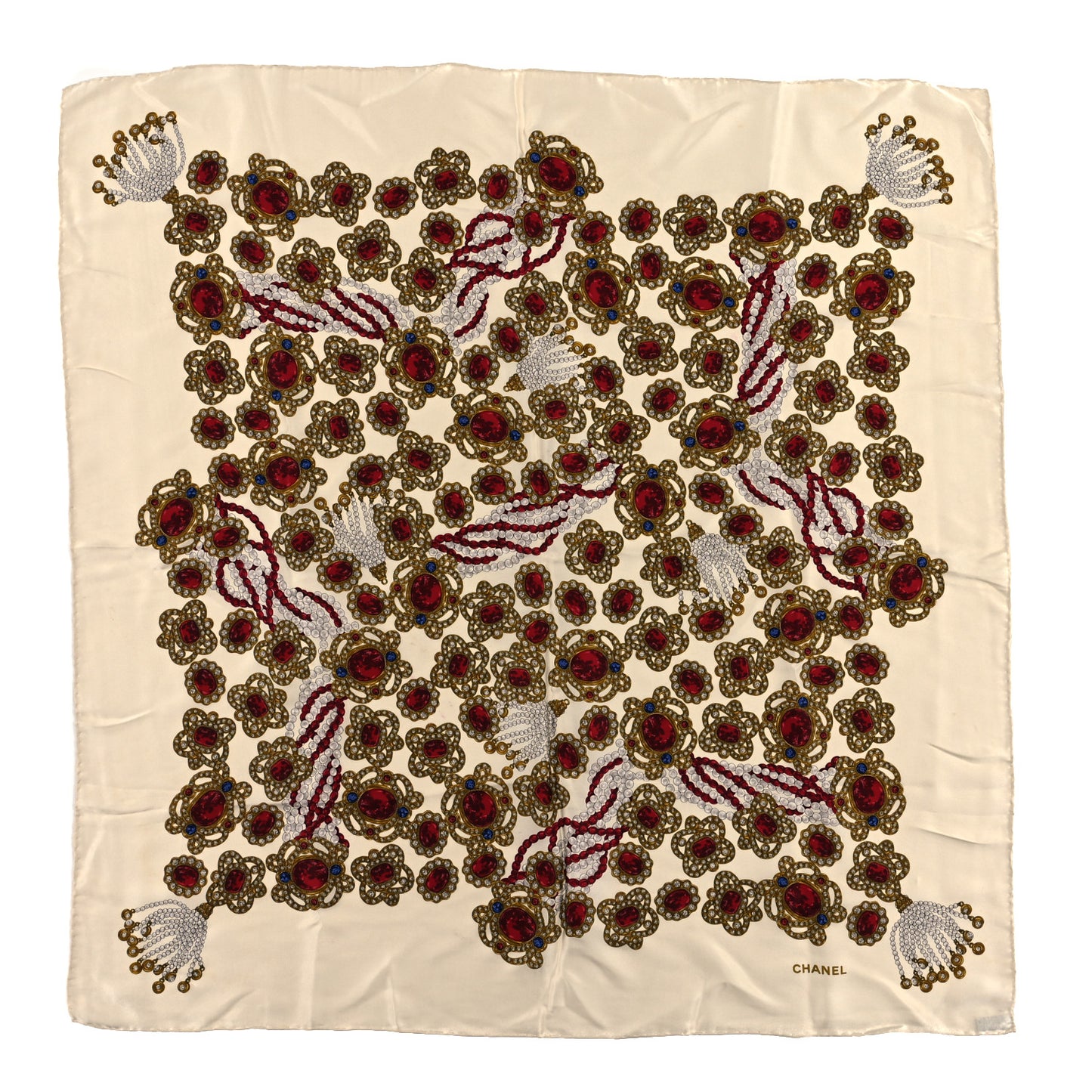 Silk Jewel Printed Square Scarf Ivory Multicolor