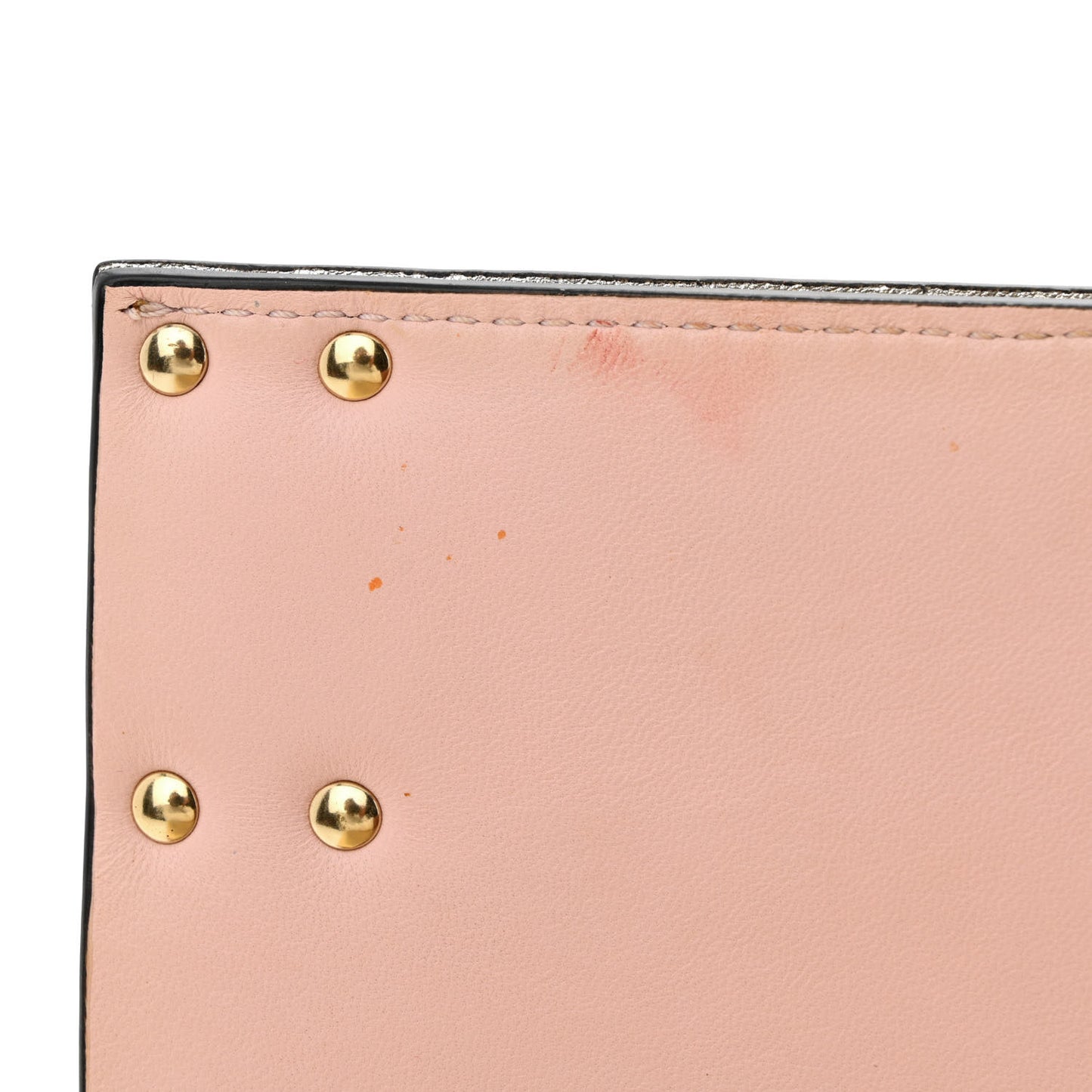 Metallic Calfskin Rockstud Side Slip Wristlet Clutch Gold