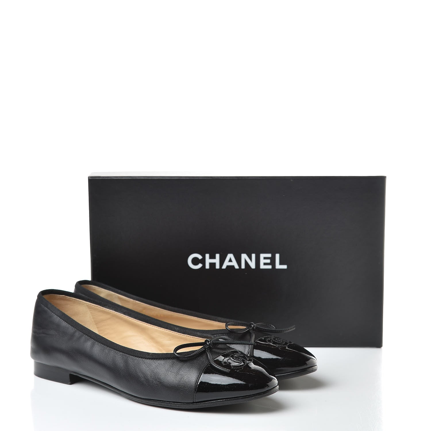 Chanel Lambskin Patent Calfskin Cap Toe Ballerina Flats 40 Black 15 of 15